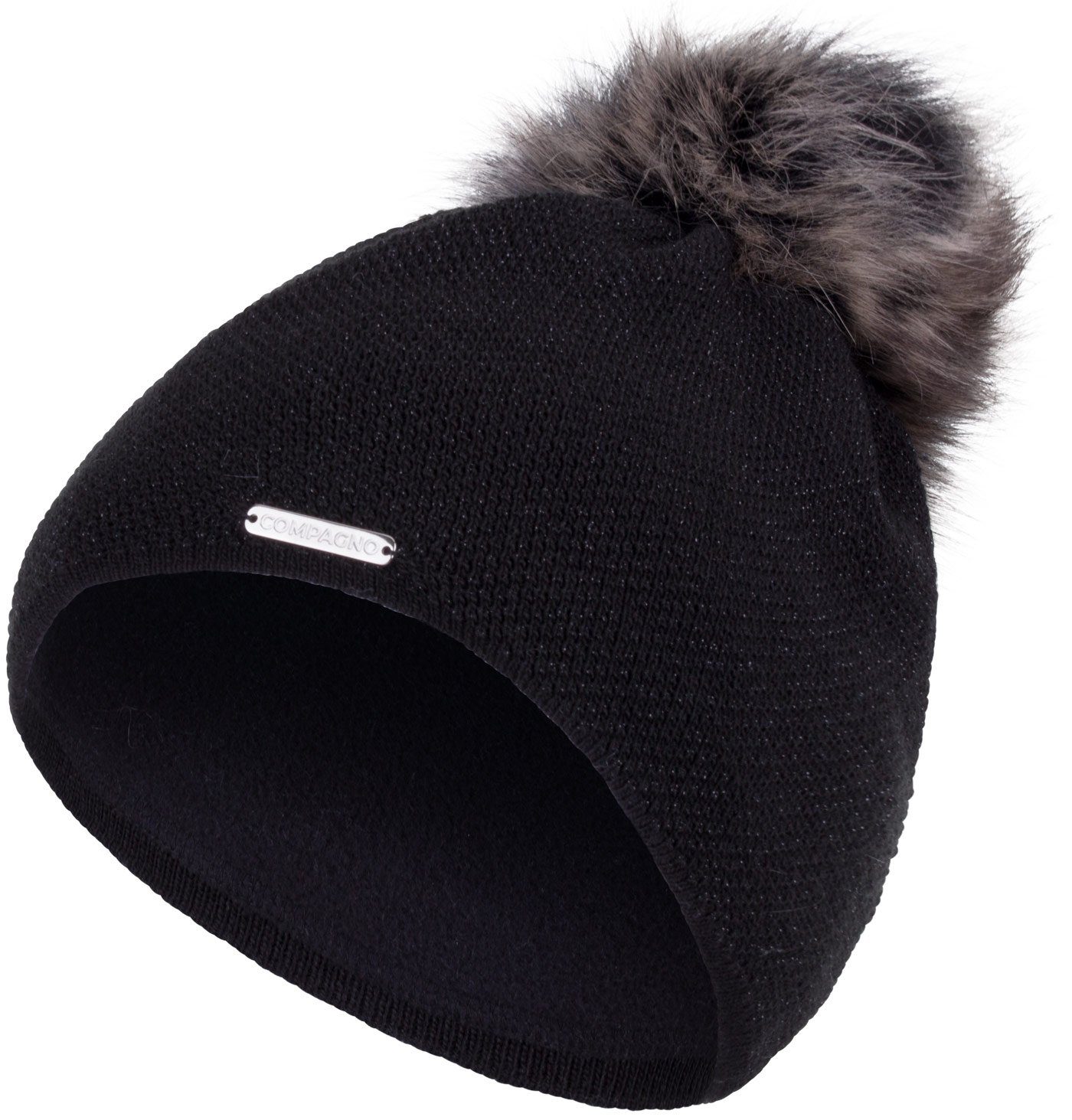 compagno Bommelmütze (1-St) Bommelmütze Wintermütze Damen Metallic-Garn Fleecefutter Beanie