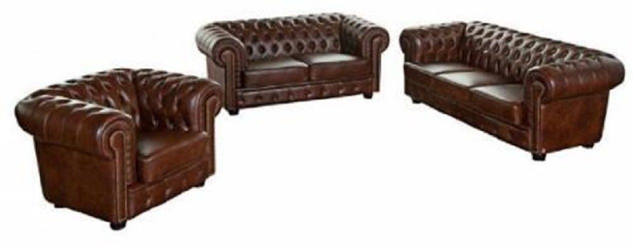 JVmoebel Sofa Leder Sofagarnitur Polster 3+2+1 Chesterfield Sofa 100% Leder Sofort