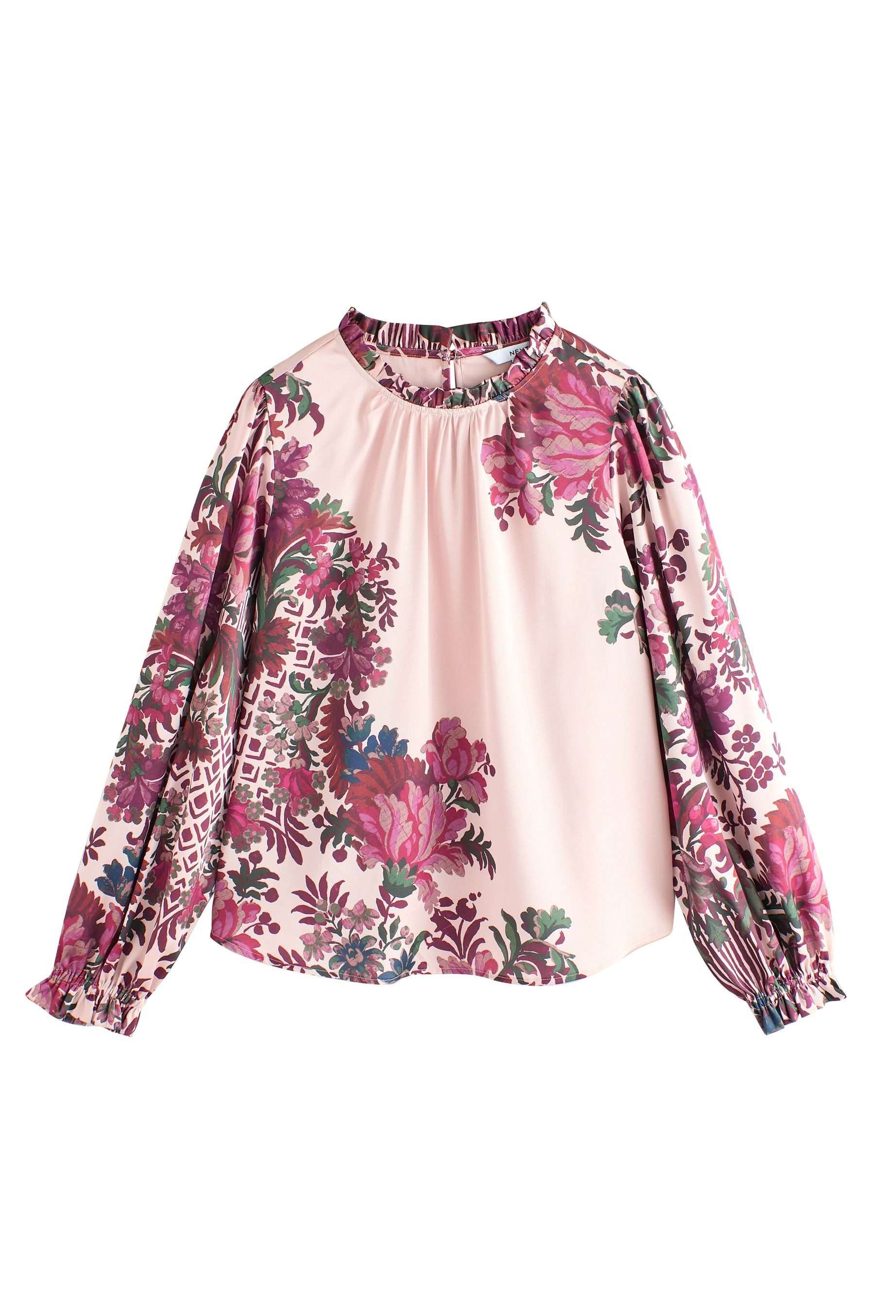 Next Langarmbluse Langärmelige Bluse mit hohem Raffkragen (1-tlg) günstig online kaufen