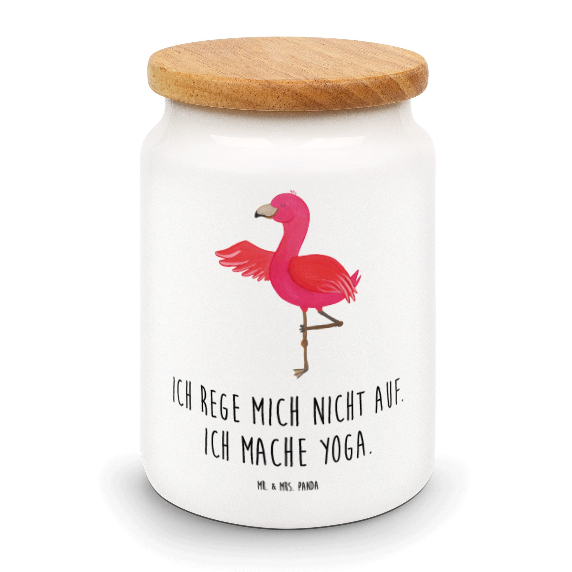 Mr. & Mrs. Panda Vorratsdose Flamingo Yoga - Weiß - Geschenk, Aufregen, Keramikdose, Achtsamkeit, Keramik, (1-tlg)