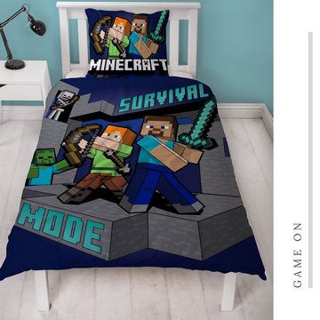 Bettwäsche Minecraft 135x200 + 80x80 cm, 100 % Baumwolle, MTOnlinehandel, Renforcé, 2 teilig, coole & starke Kinder- und Jugendbettwäsche " Minecraft Survival "