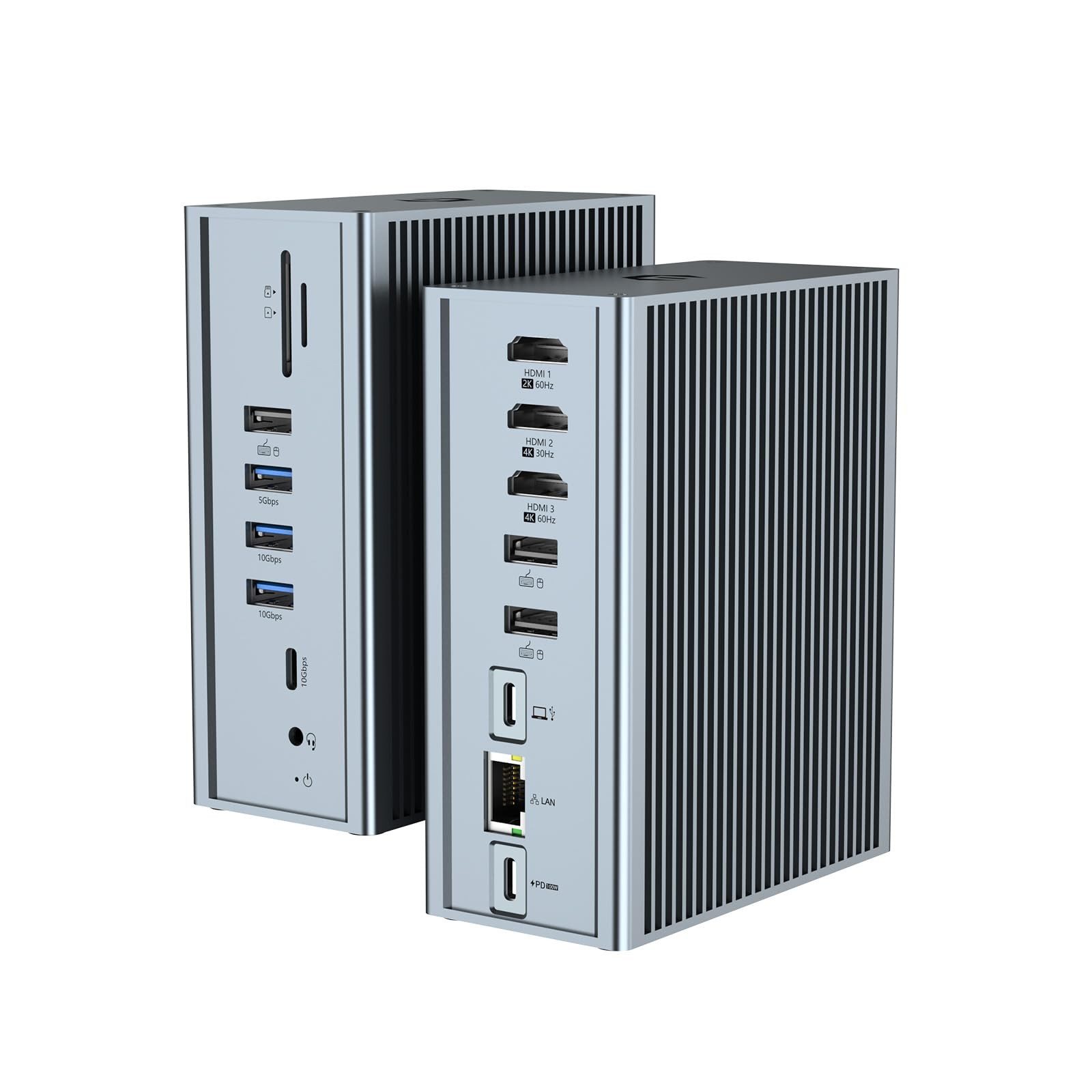 Solarandmore USB C-Dockingstation 16 in 1 Dreifach-Display Universal-Dockingstation USB-Adapter USB-C Stecker zu USB-C, HDMI, Micro-USB, RJ45, SD, TF, Audio