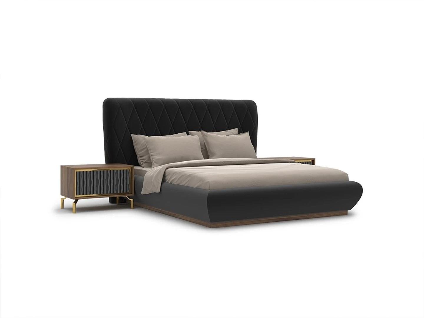 JVmoebel Schlafzimmer-Set Luxus Schlafzimmer 3tlg Set Bett Design Holz 2x Nachttische Komplett, (3-St., Bett + 2x Nachttische), Made in Europa
