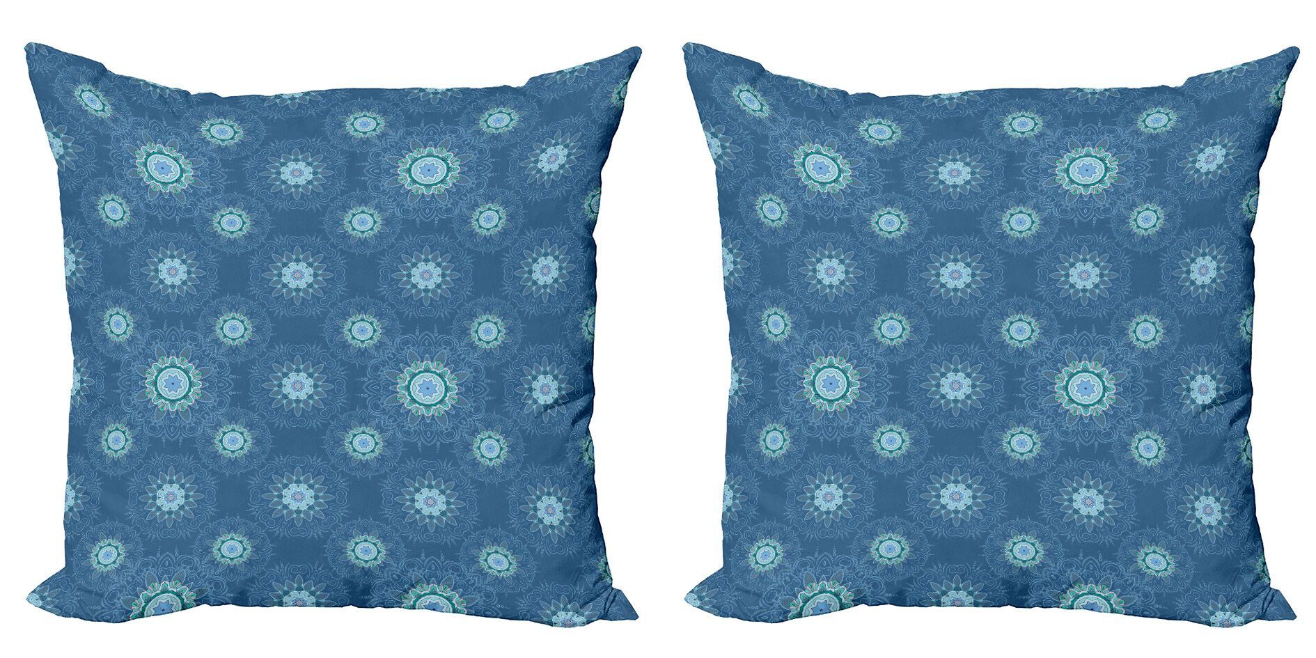 Kissenbezüge Modern Accent Stück), Abakuhaus Doppelseitiger Mandala Filigrane Blauer Blumenmotiv (2 Digitaldruck