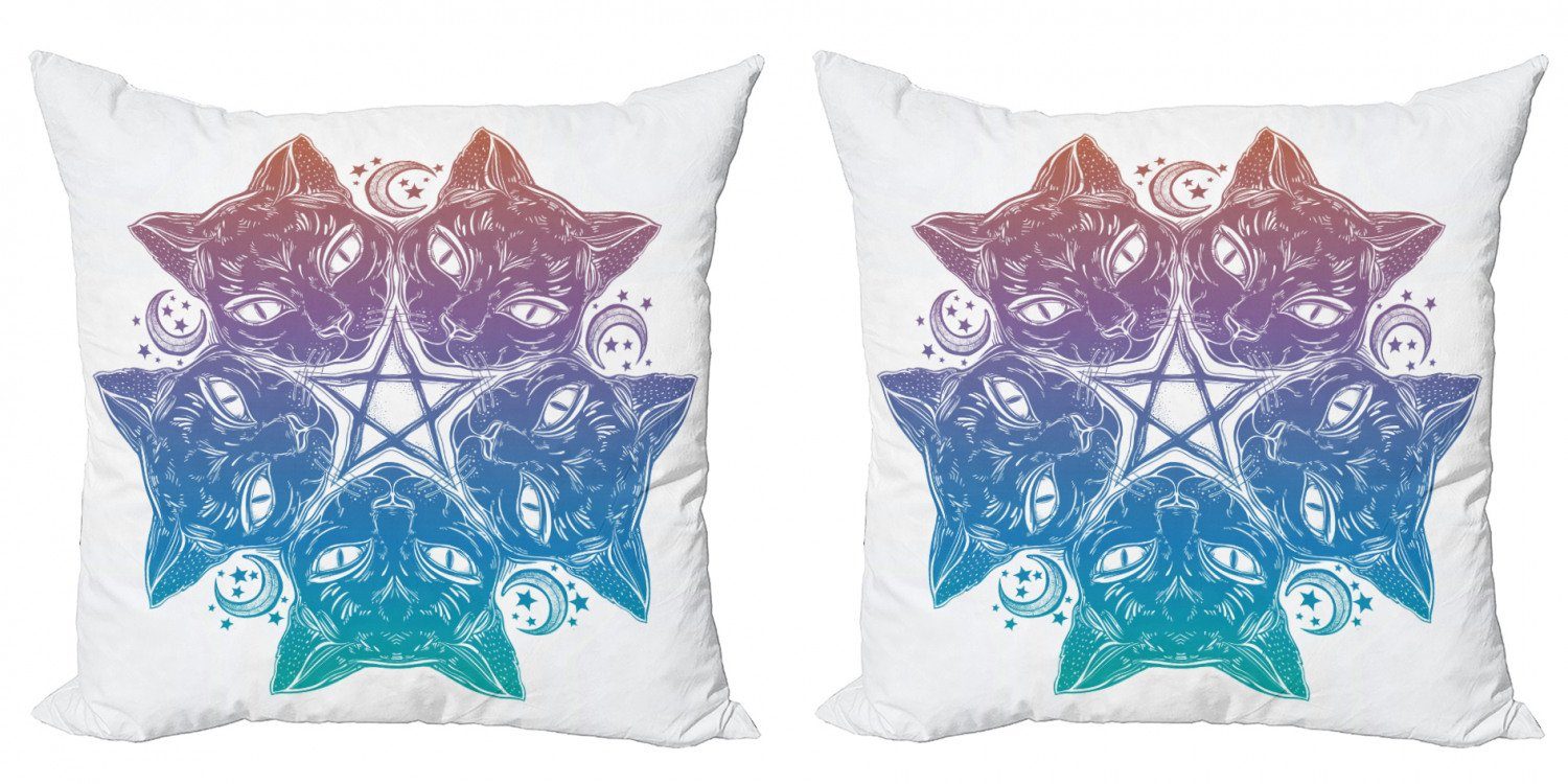 Katzen-Mandala-Entwurf Kissenbezüge Accent Modern Stück), (2 Abakuhaus Doppelseitiger Pentacle Digitaldruck,
