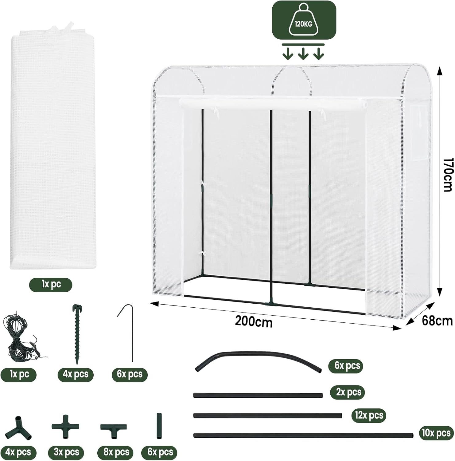 Woltu Foliengewächshaus, Winterfest, Folientunnel für Aufzucht Tomaten, mit Tür