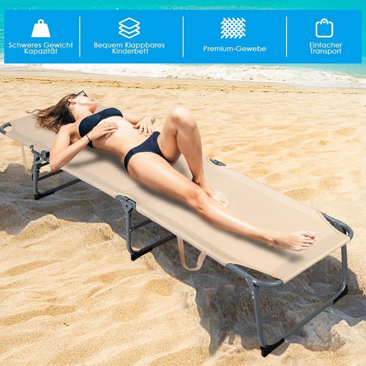 KOMFOTTEU Multifunktionsliege Faltbarer Strandliege, mit 5-Fach Verstellbarer Rückenlehne