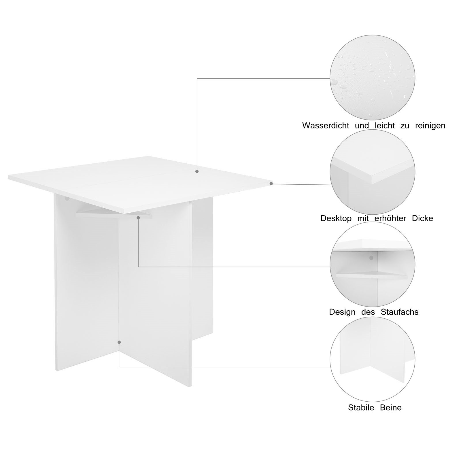 Tisch,weiß Mondeer Grau | Weiß 4 5-tlg), 1 Stühle weiß Essgruppe | und (Set, Weiß +