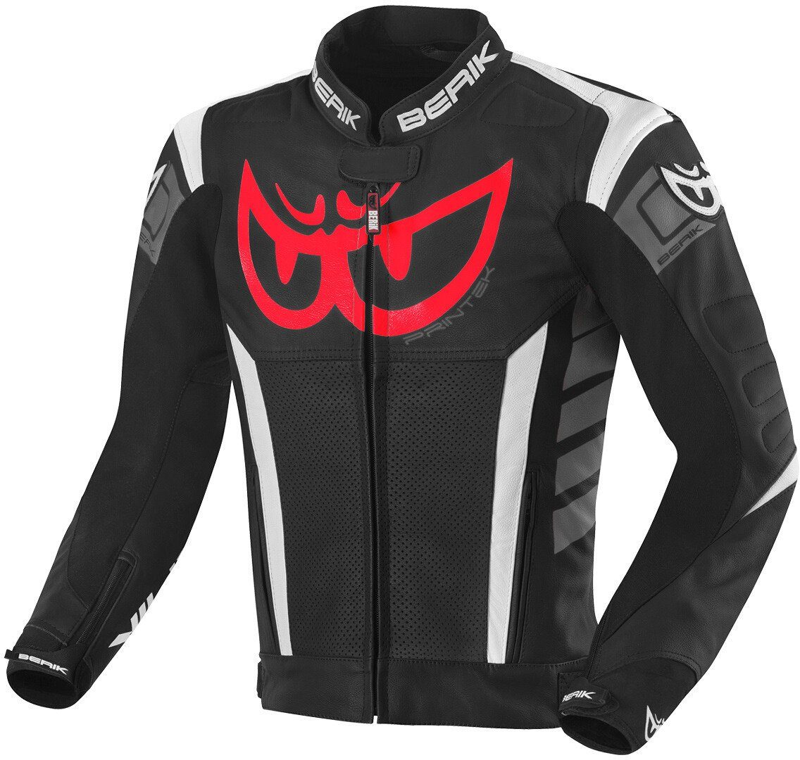 Berik Motorradjacke Zakura Motorrad Lederjacke Black/White/Red/Grey