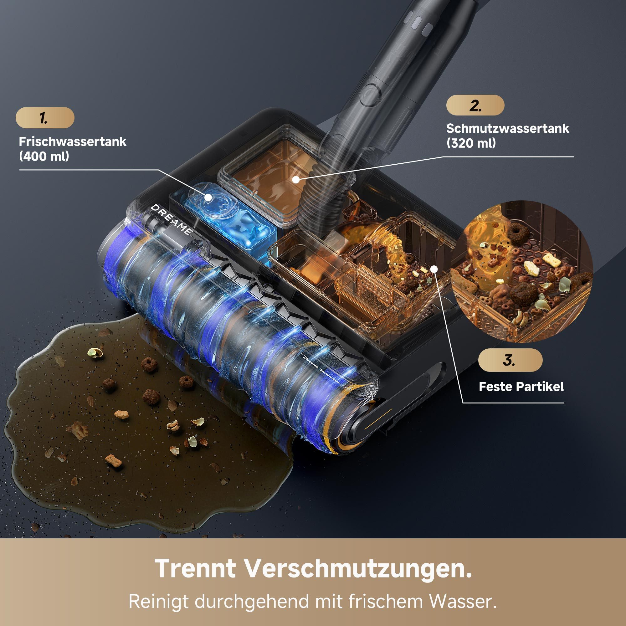 Dreame Akku-Stielstaubsauger Z30 Pro Aqua, 855 W, beutellos, Nass-Trocken, Selbstreinigung, Heißlufttrocknung – Bild 3 von 5