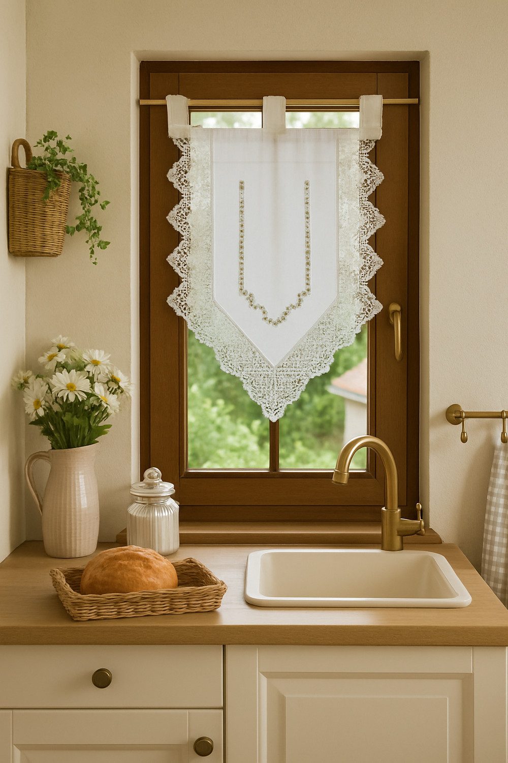 HOSSNER - ART OF HOME DECO Scheibengardine 40x60 cm (1 St), blickdicht, Baumwolle, Vintage, Romantische Stickerei