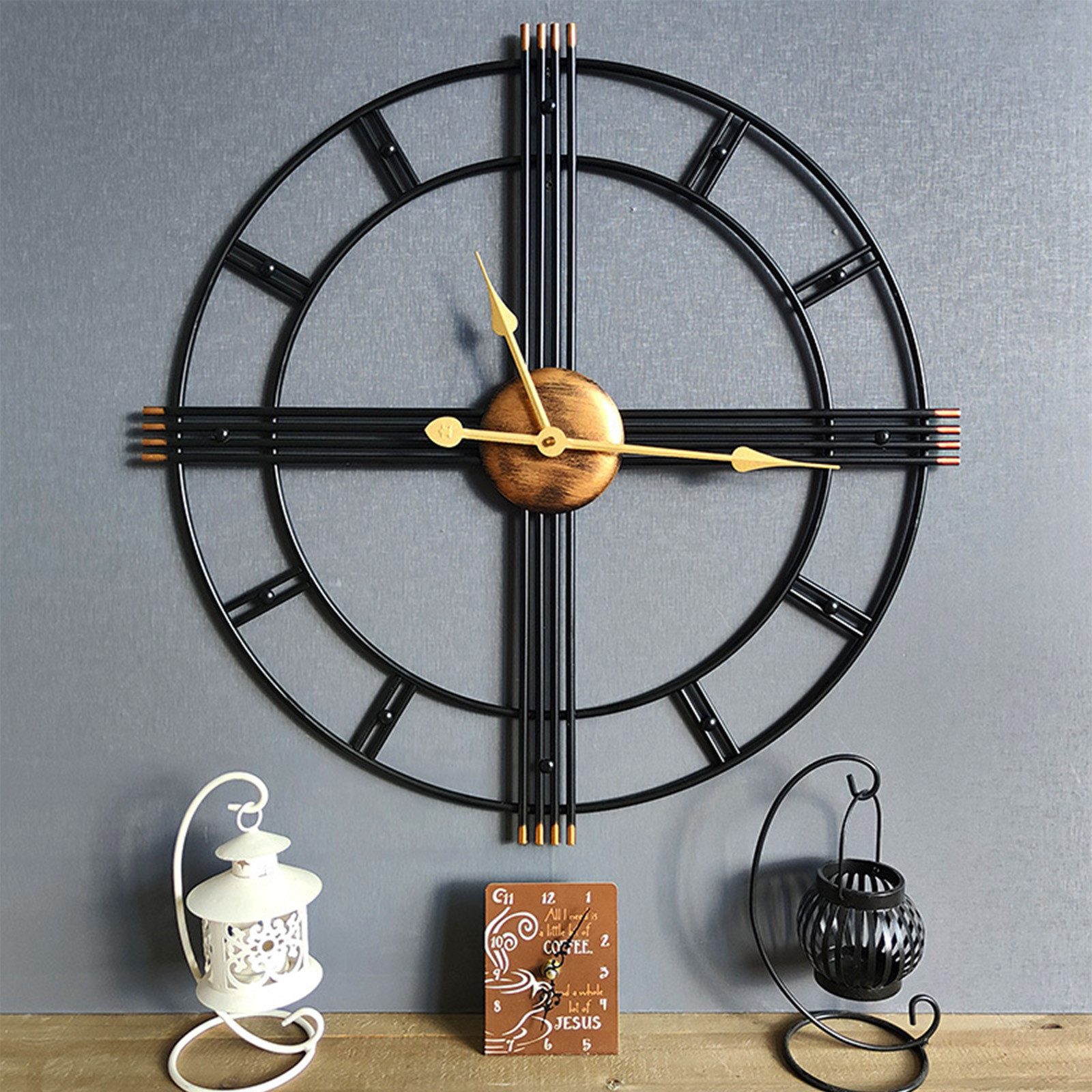 MOPUEA Wanduhr Moderne Wanduhr leise Quarz Metall Design Wohnraum Uhr 50cm (Leise, 50cm groß, Metallrahmen, Quarzwerk, einfache Montage)