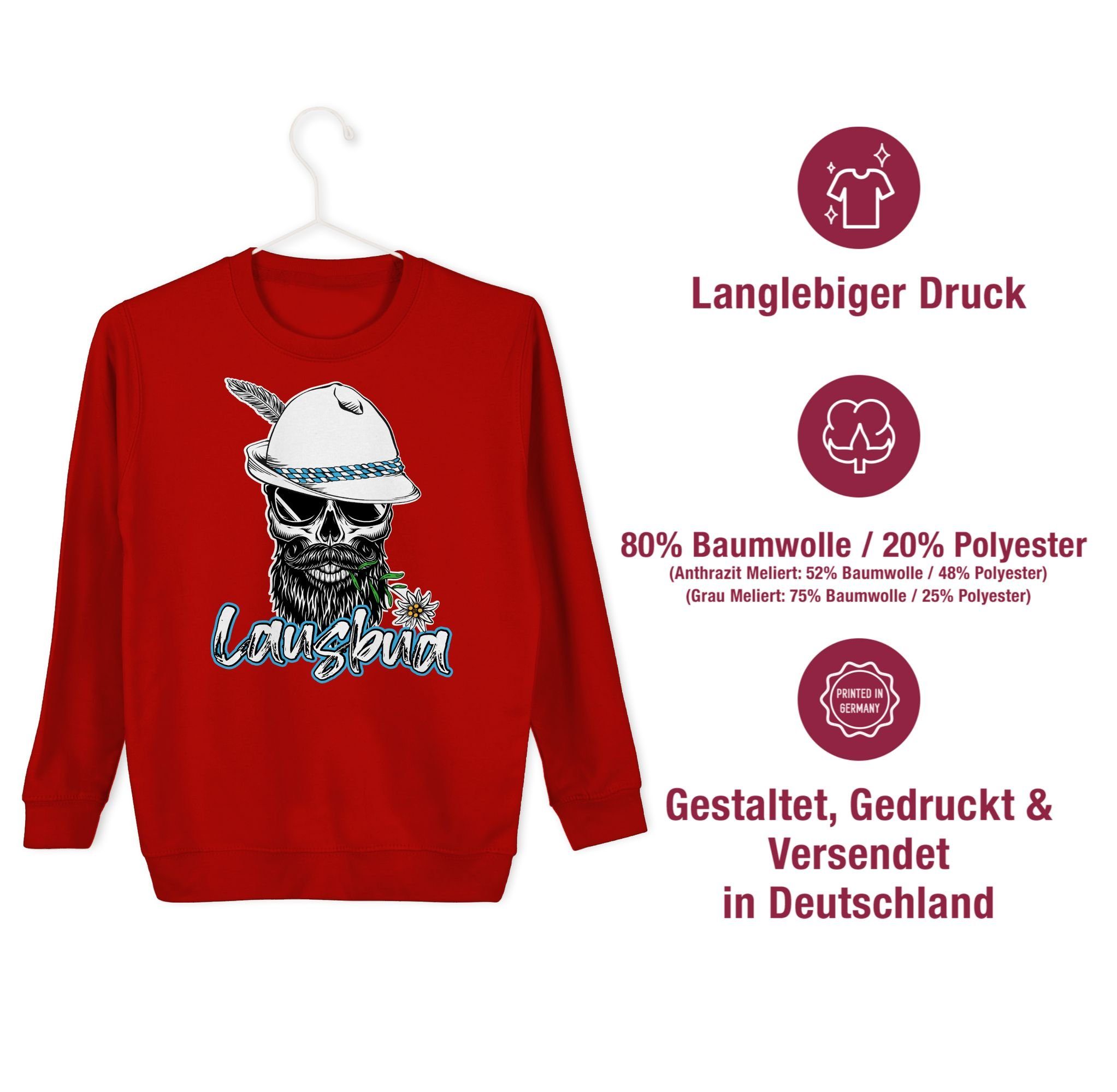 Bayrisch Lausbub 3 Outfit Sweatshirt Mode Lausbua Rot Kinder Shirtracer Totenkopf Oktoberfest Skull Schlingel für