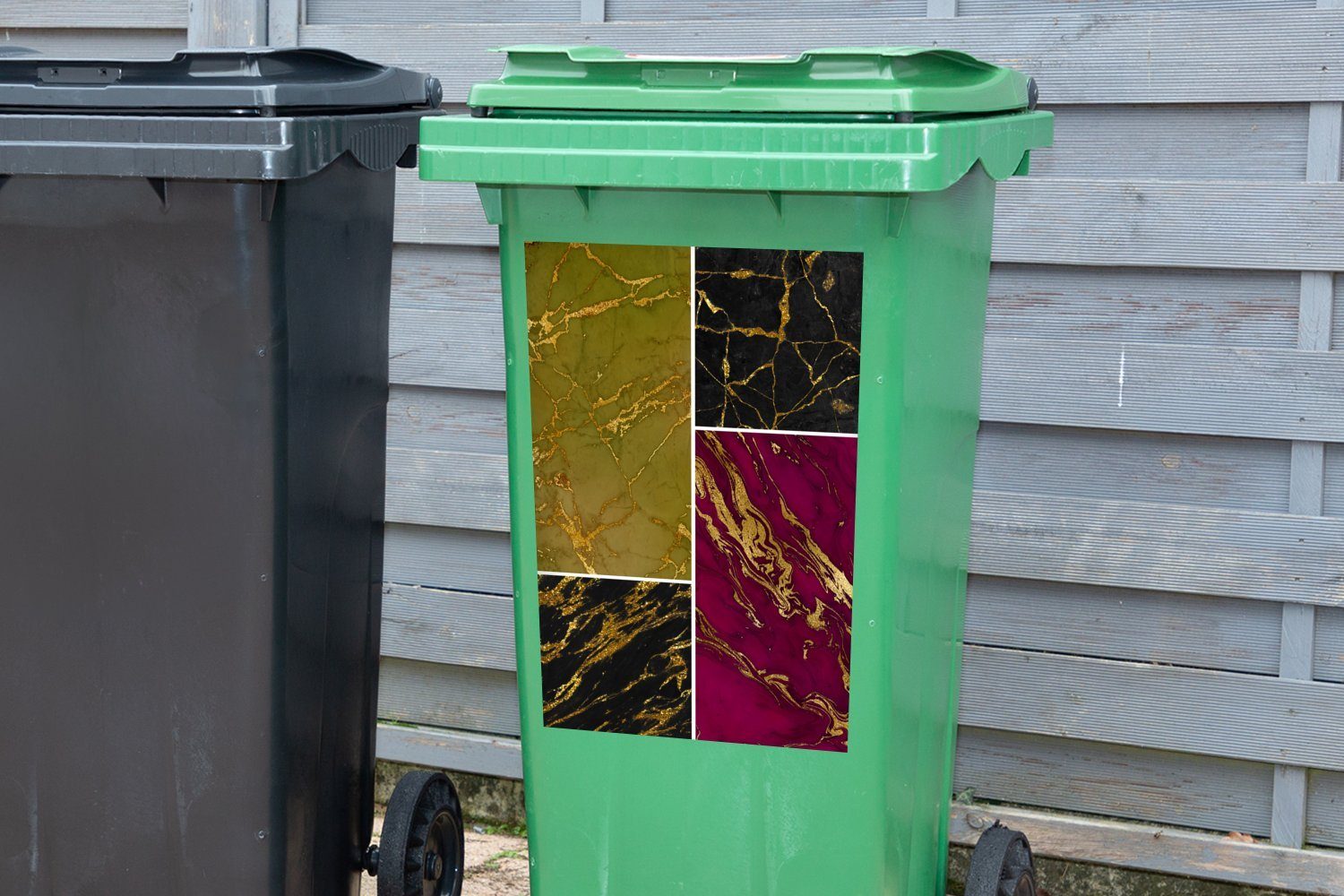MuchoWow Wandsticker Marmor - Mülleimer-aufkleber, St), Mülltonne, Gold Container, Sticker, (1 Luxus Abfalbehälter 