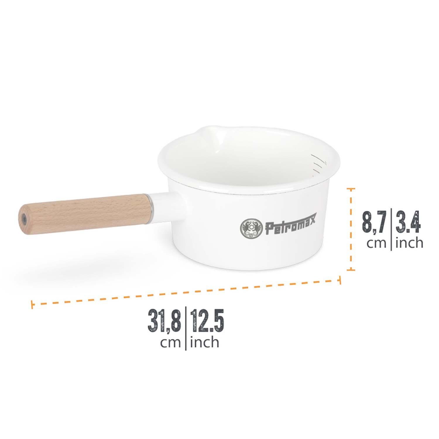 Kochtopf Petromax Emaille Stieltopf Stielkasserolle Indoor Outdoor Küche weiß 1 Liter, emailliertes Stahlblech