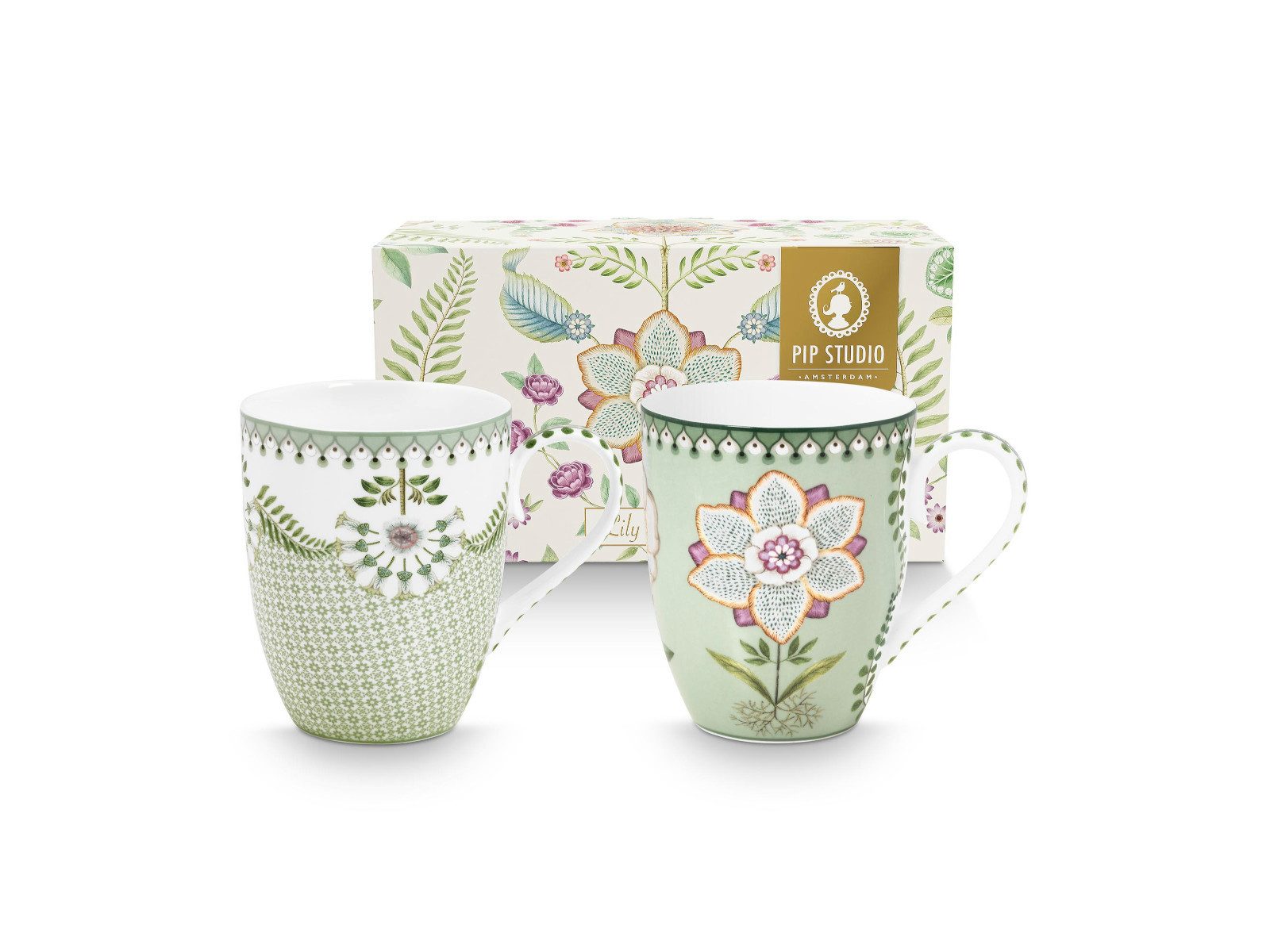 PiP Studio Кружки Lily&Lotus Light Green Кружки 350ml Large Set2, Porzellan