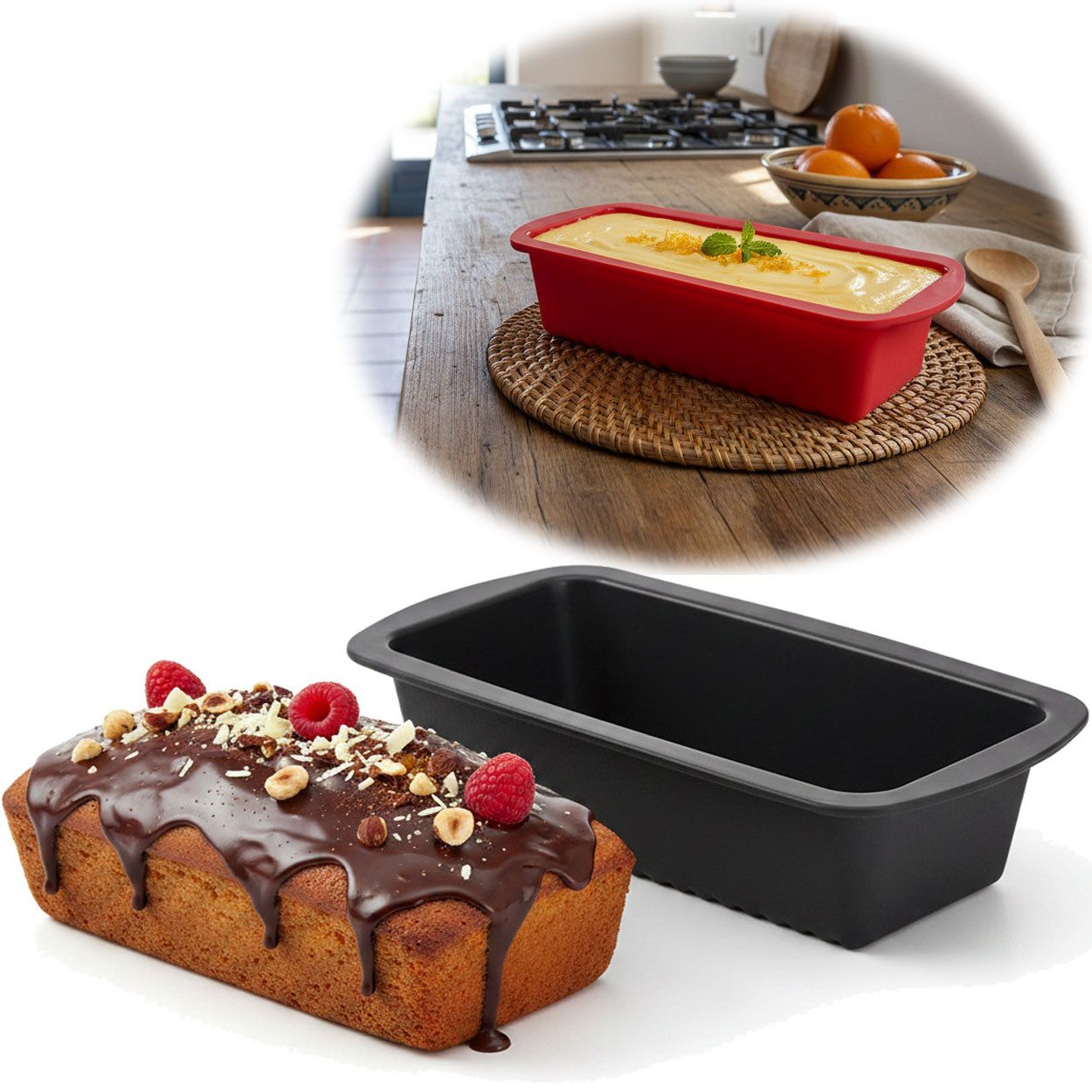 LS-LebenStil Kastenform Silikon Königskuchenform 25cm Backform Kuchenform Brotbackform, (Silikonbackform für Kuchen und Brot 1-tlg), Rechteckig, Antihaft Kuchenform, Flexibel