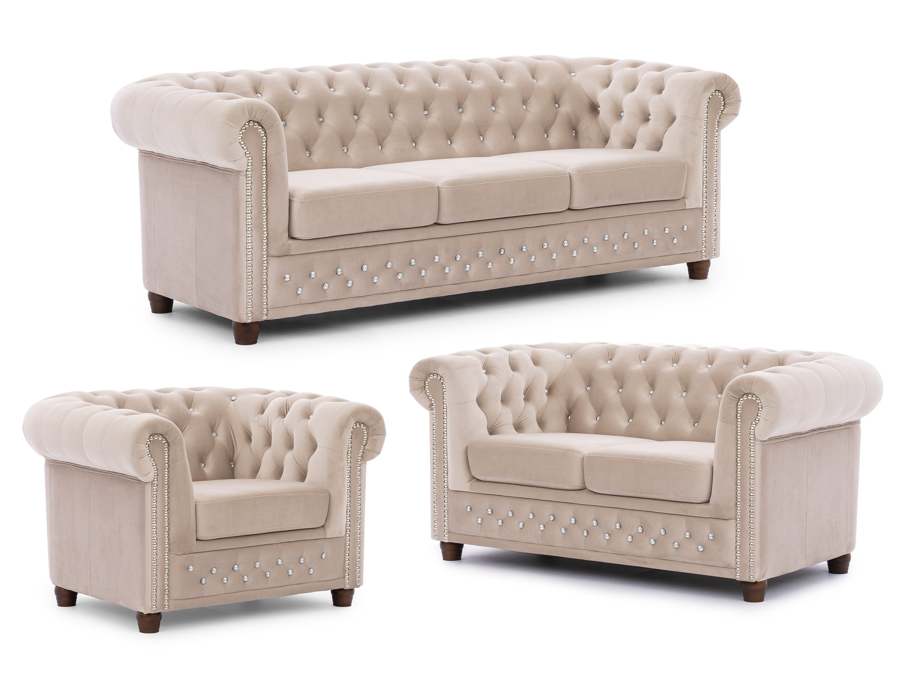 S-Style Möbel Polstergarnitur Chesterfield 3+2+1 Cleo Blink aus Samt mit Kr günstig online kaufen