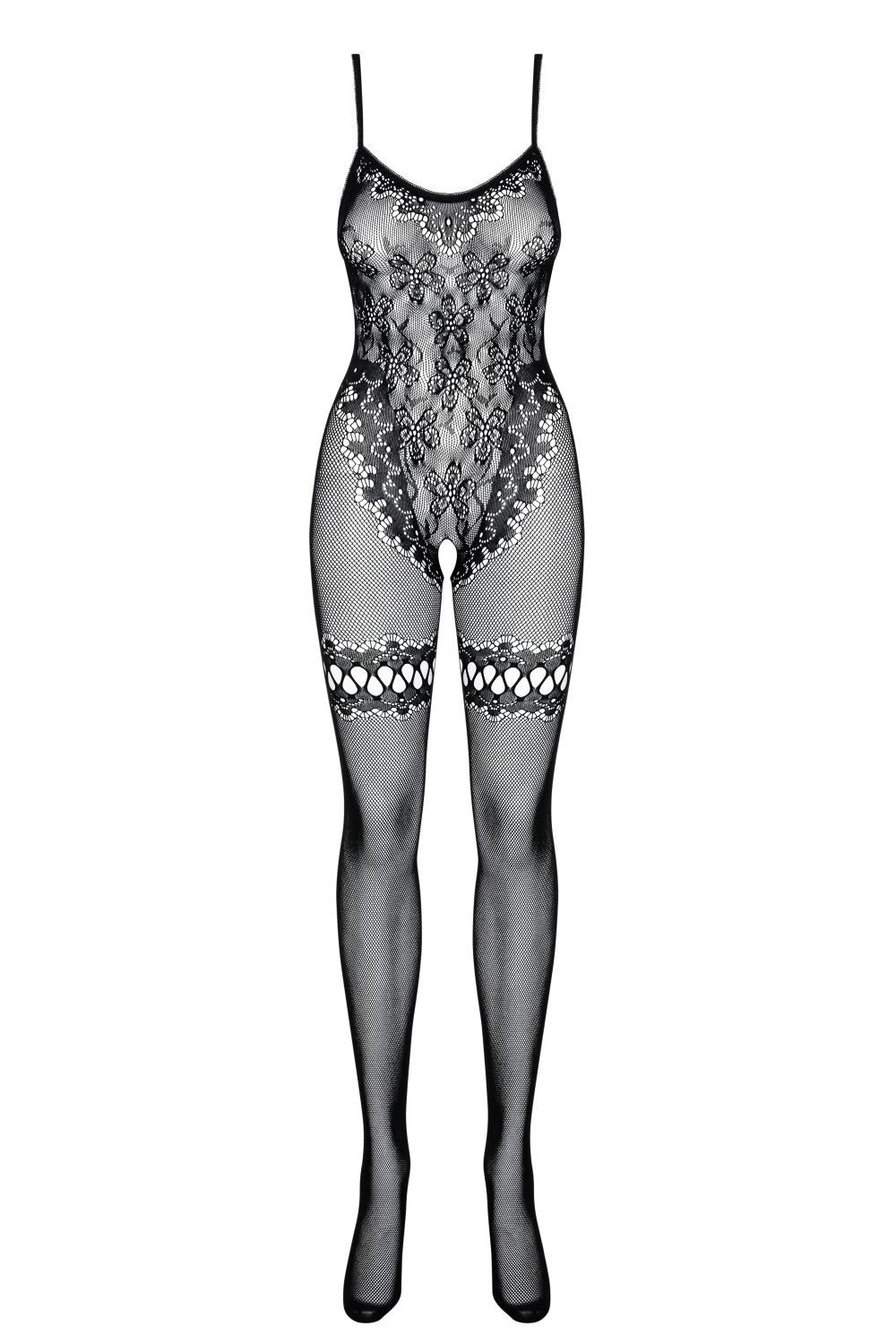 Obsessive Bodystocking Offener Catsuit schwarz Open Bodystocking transparent Stretch Blumenmu 20 DEN (1 St)