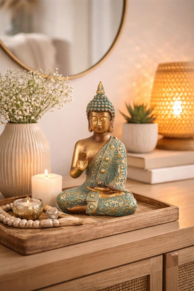 Geschenkestadl Buddhafigur Buddha Figuren 4er Set 14 cm – Zen Deko für Ruhe & Harmonie (Spar-Set, 4 St., 4 Buddhas je 14cm), elegante und beruhigende Optik mit Zen-Charakter