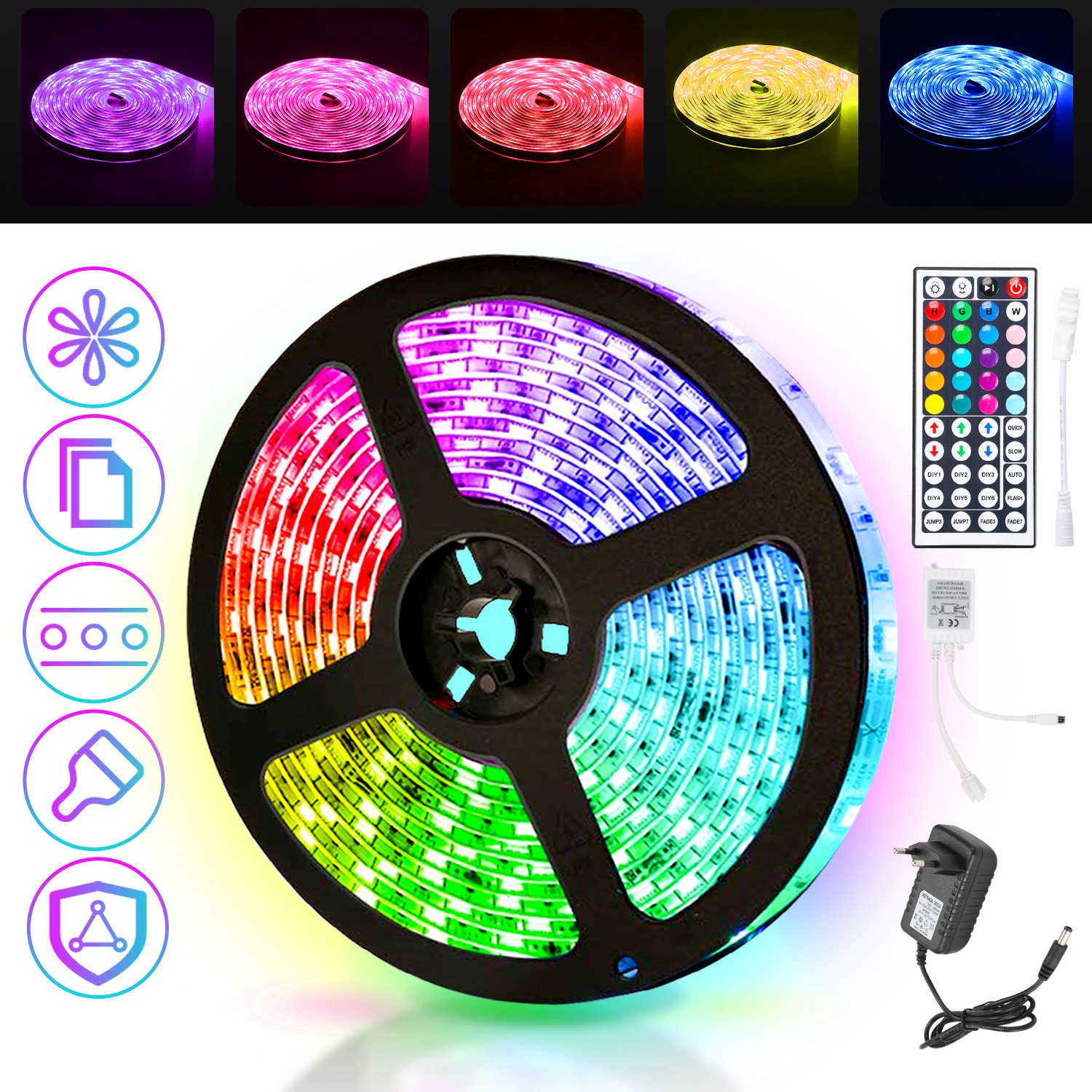 Clanmacy LED Stripe 1-10m LED Streifen Lichtband 5050SMD Leiste RGB Fernsteuerung LED Band, 30-flammig, Licht-Streifen Fernbedienung RGB Lichterkette 5050 SMD Lichtleiste