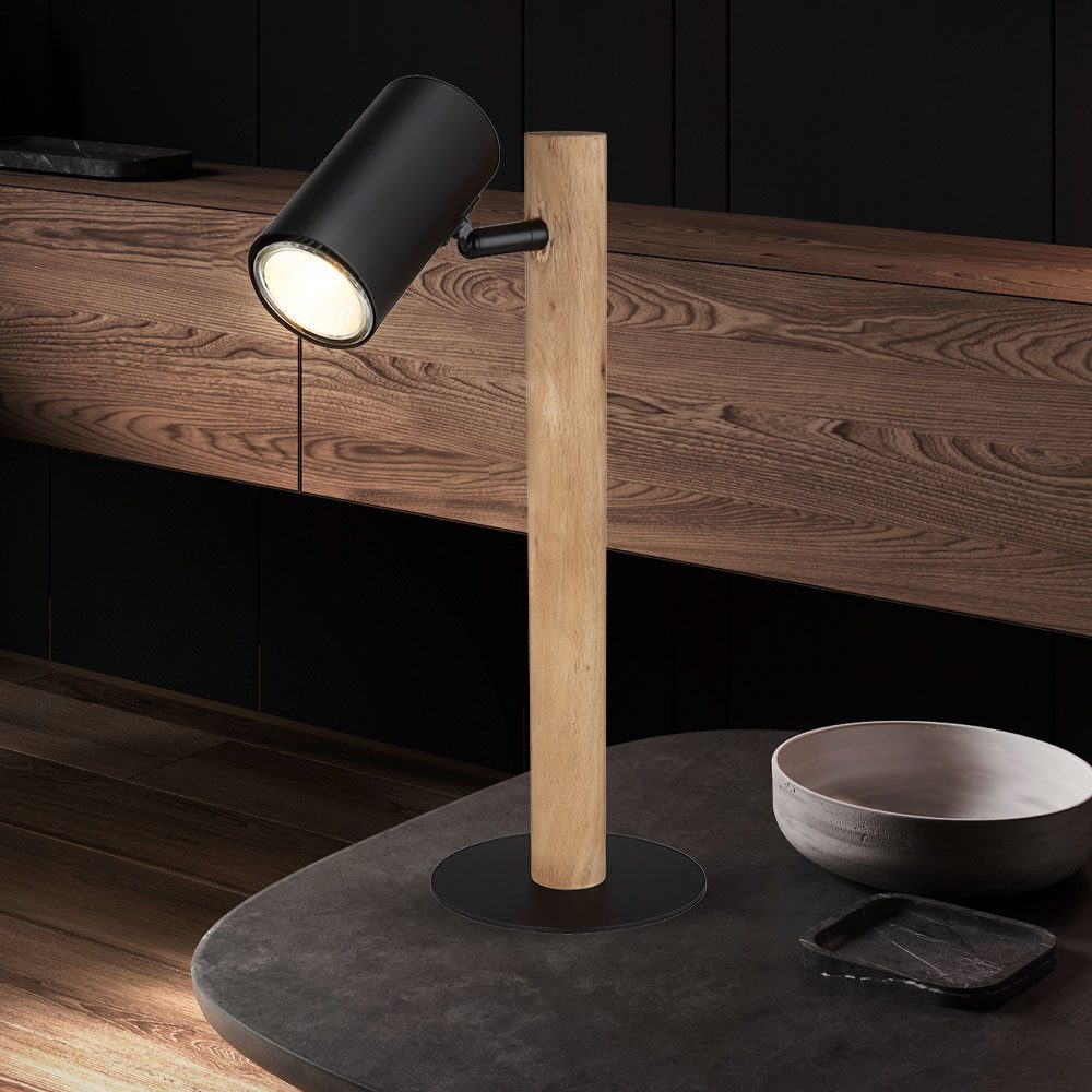 GLOBO LIGHTING Schreibtischlampe, Leuchtmittel nicht inklusive, Tischleuchte Schreibtischlampe Holz dunkelbraun Spot beweglich H 35 cm