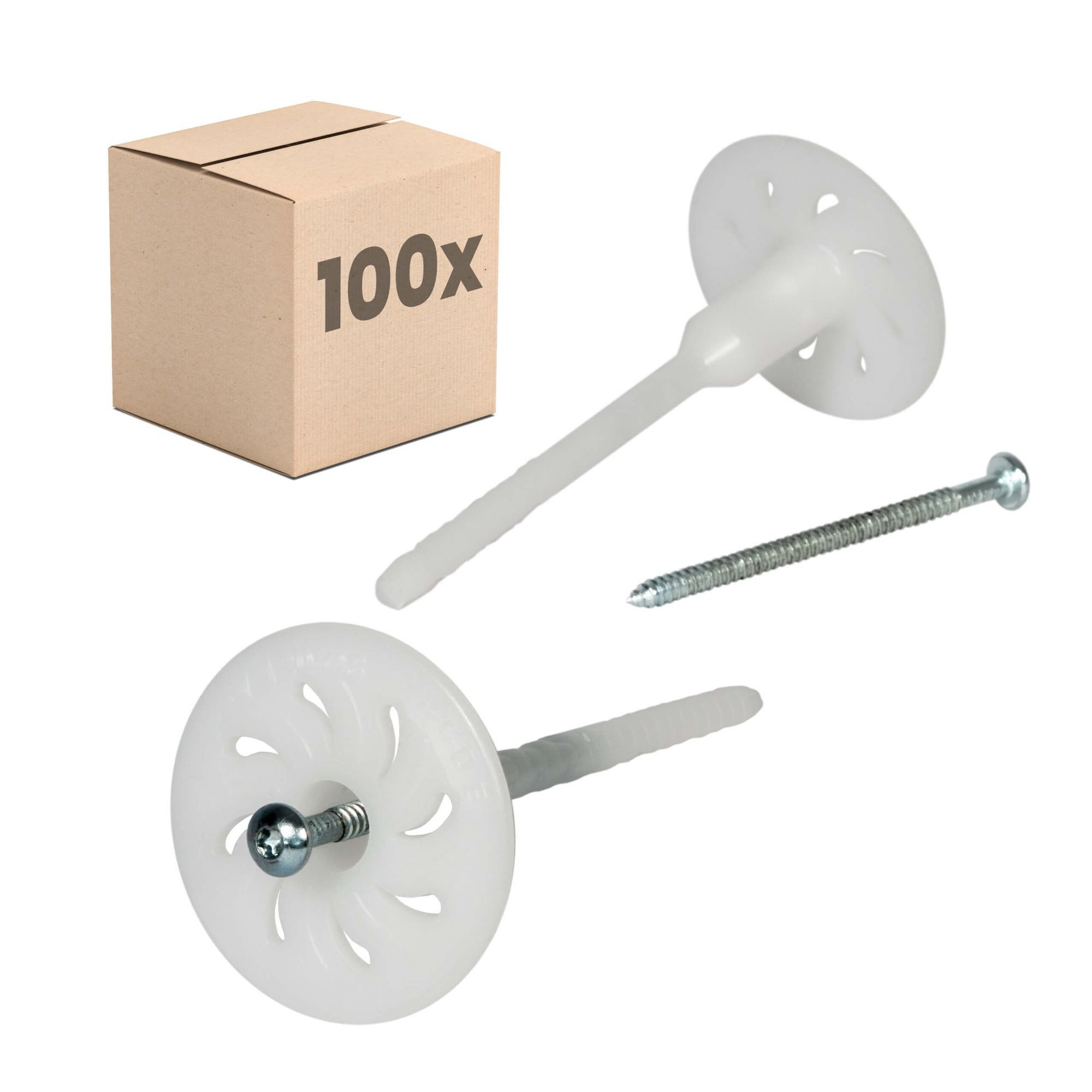 PROTEKTOR Schrauben- und Dübel-Set Dämmstoff-Schraubdübel Ø8mm mit verzinkter Stahlschraube, vormontiert, (100x Dämmstoff-Schraubdübel Ø8x120mm, 100 St., WDVS Dübel für Fassadendämmung)