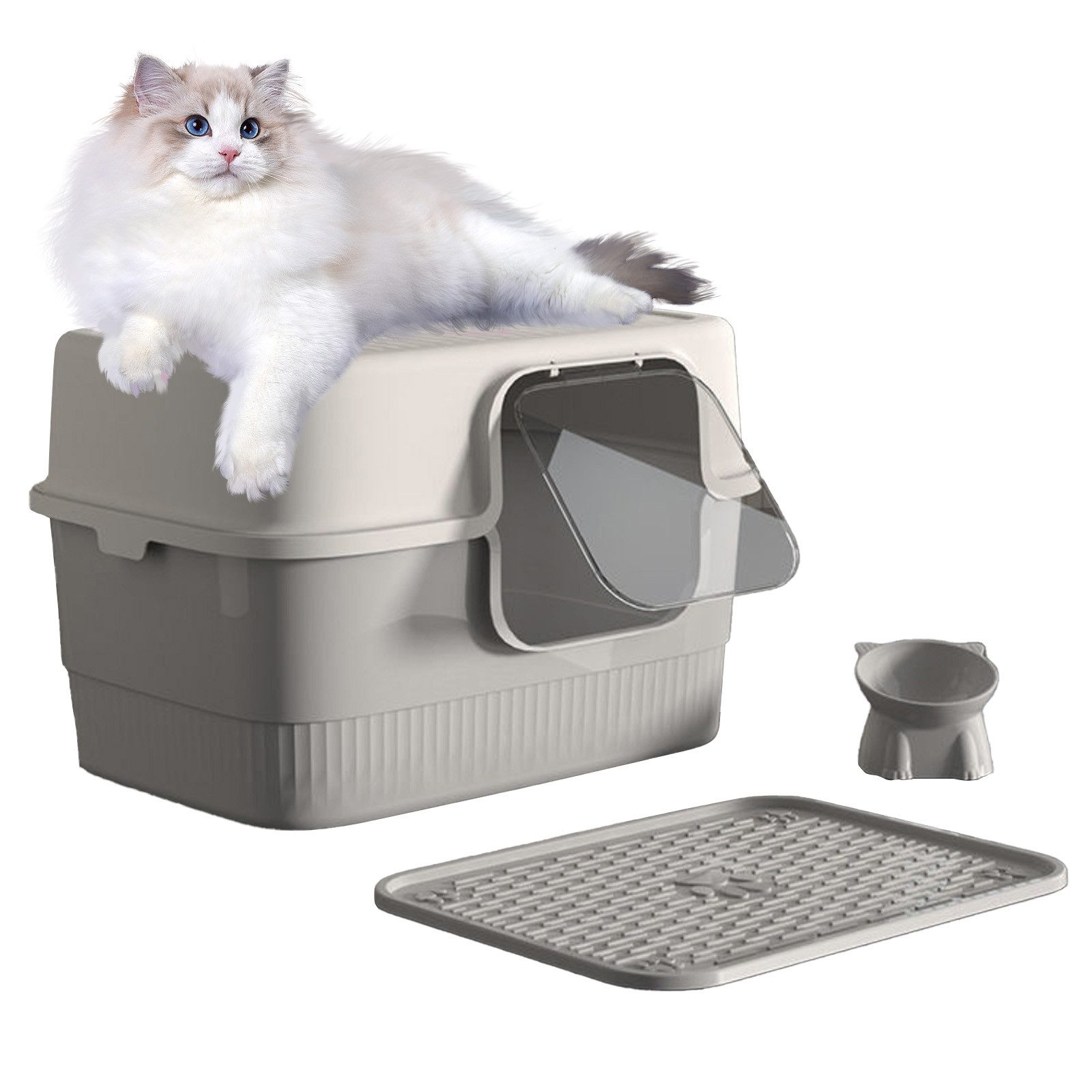 REDOM Katzentoilette Katzenklo geschlossen mit Haube Katzenstreu Matte, inkl. Matte Schaufel Napf, Hygienisch Leicht zu Reinigen