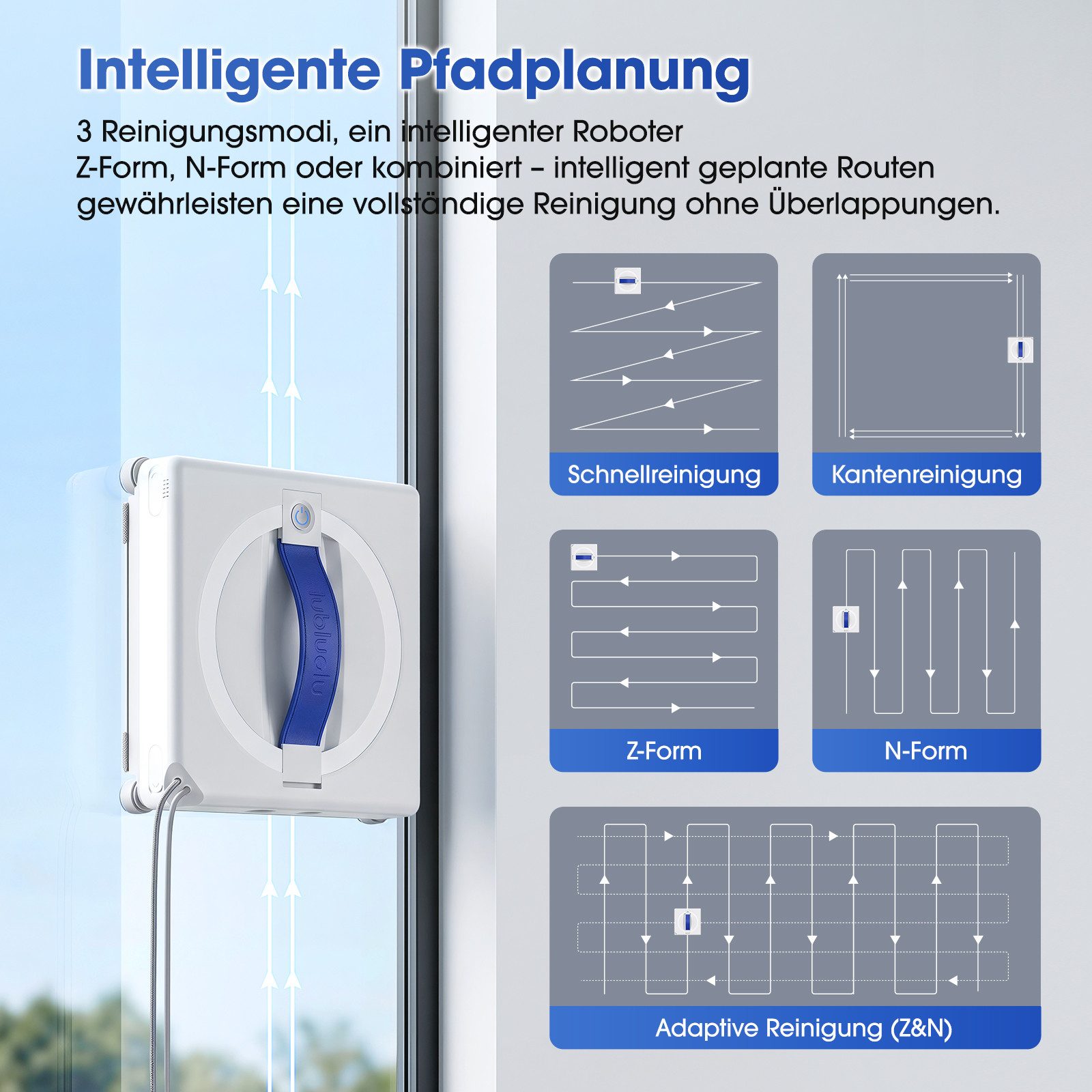 lubluelu Fensterputzroboter W100 Fensterputzroboter mit Sprühfunktion Glasreinigungsroboter 7kpa, Fernbedienung, Automatischer Glasreiniger mit Sicherheitsseil – Bild 4 von 5