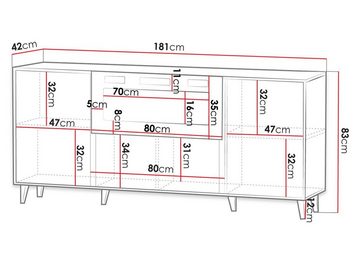 MIRJAN24 Kommode Pafos 180 mit Kamin (mit 2 Türen), mit Elektrischem Kamin, Realistische LED-Flamme