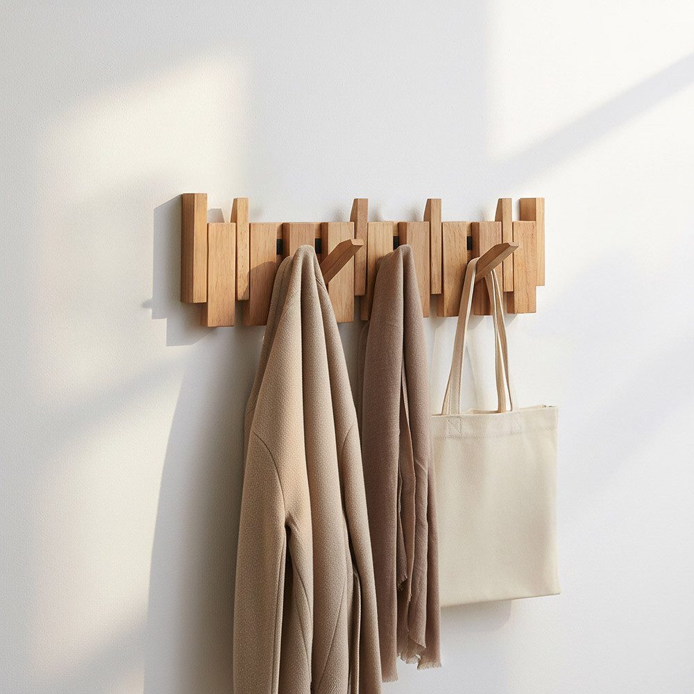 HOME DELUXE Garderobenleiste PORTE - 32cm/56 cm/ 80cm - wählbar, 8 Haken, bewegliche Haken, Garderobe aus Holz