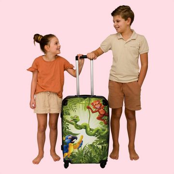NoBoringSuitcases.com© Koffer Dschungel - Tiere - Grün - Kinder 67x43x25cm, 4 Rollen, Mittelgroßer Koffer für Jungen, Kinder Trolley