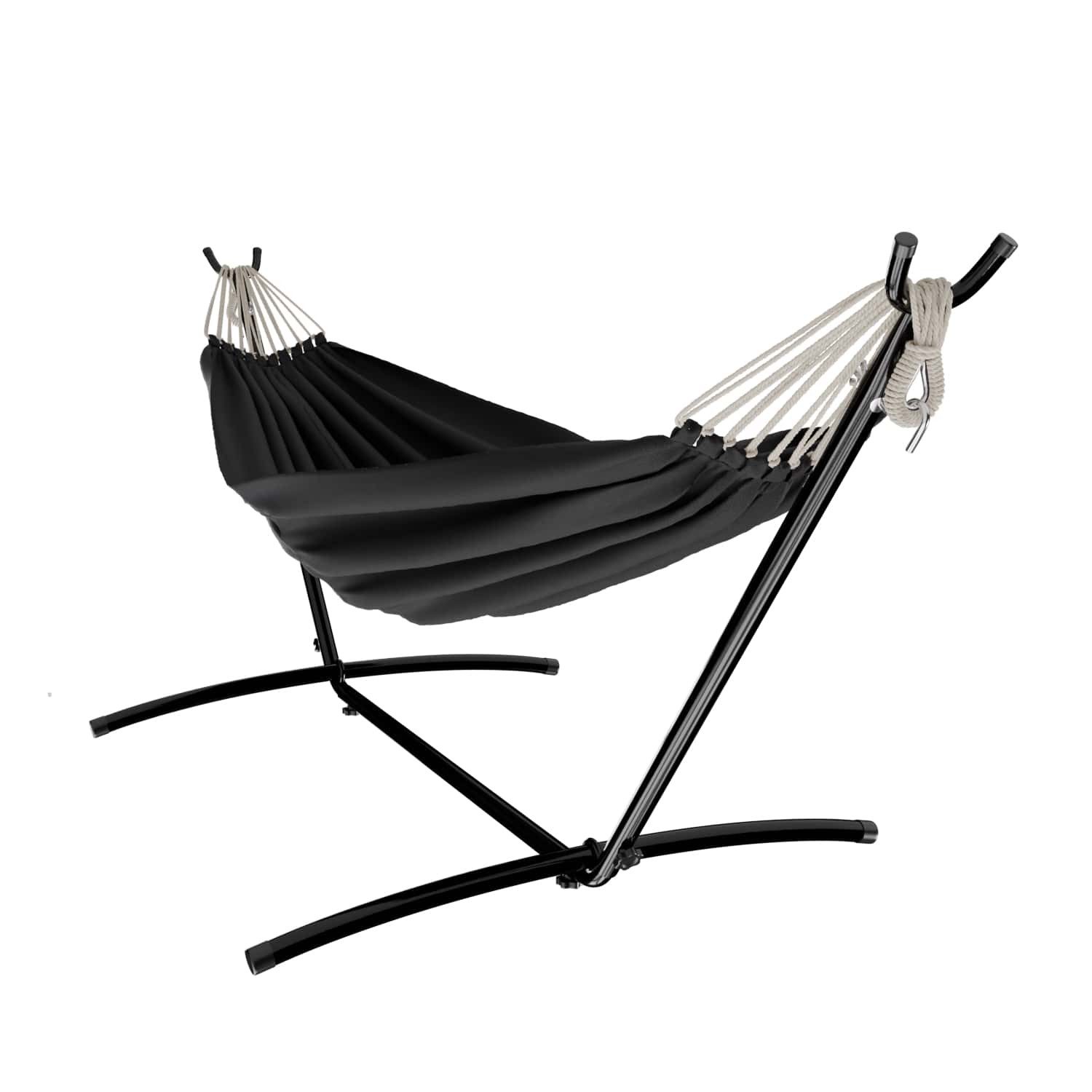 GARMIO Hängematte mit Gestell, 200kg Belastbarkeit, 270x110x105cm (inkl. Zubehör & Tragetasche, mit Kordeln, in Anthrazit, mit Stahlgestell, klappbar), Pflegeleicht, 270 x 110 x 105cm