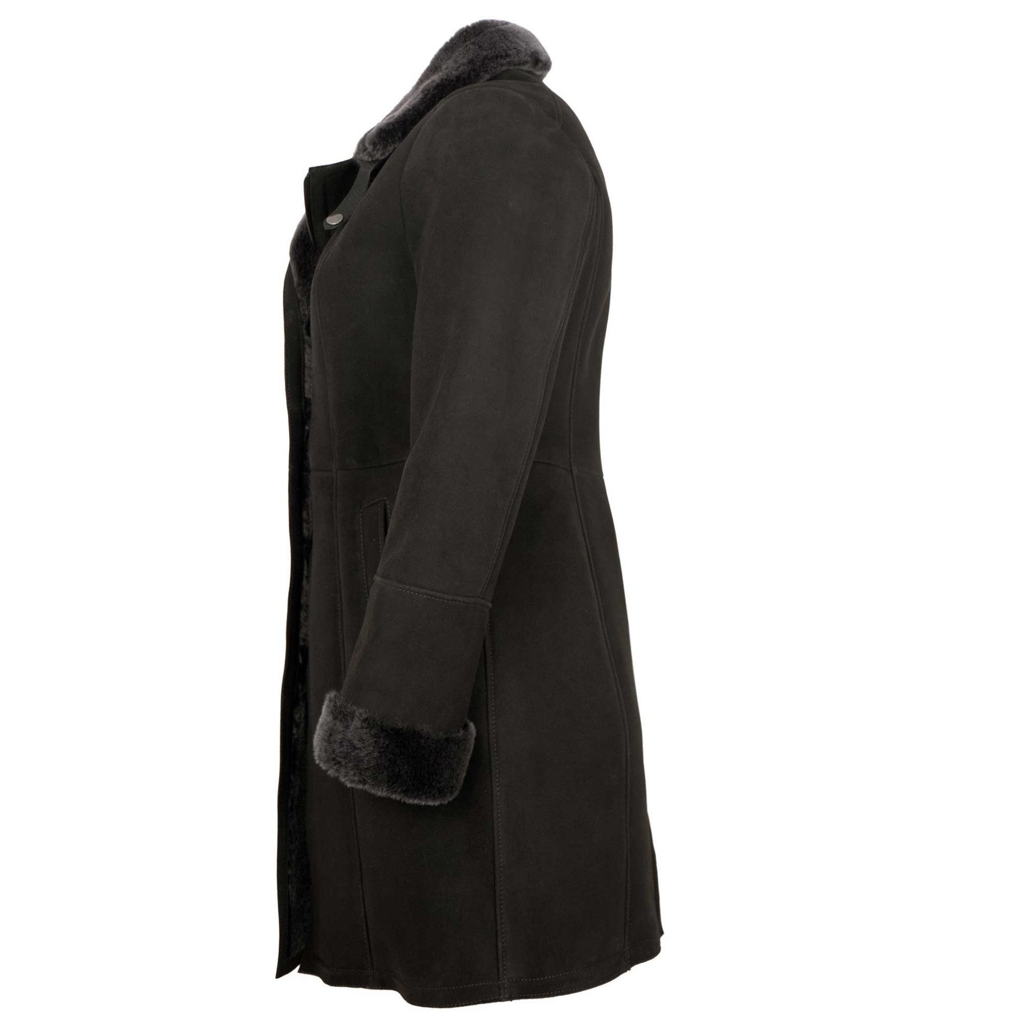 Lederjacken24 Lederjacke MPL-006 Damen Ledermantel Lammfellmantel Lammnubuk dunkelbraun