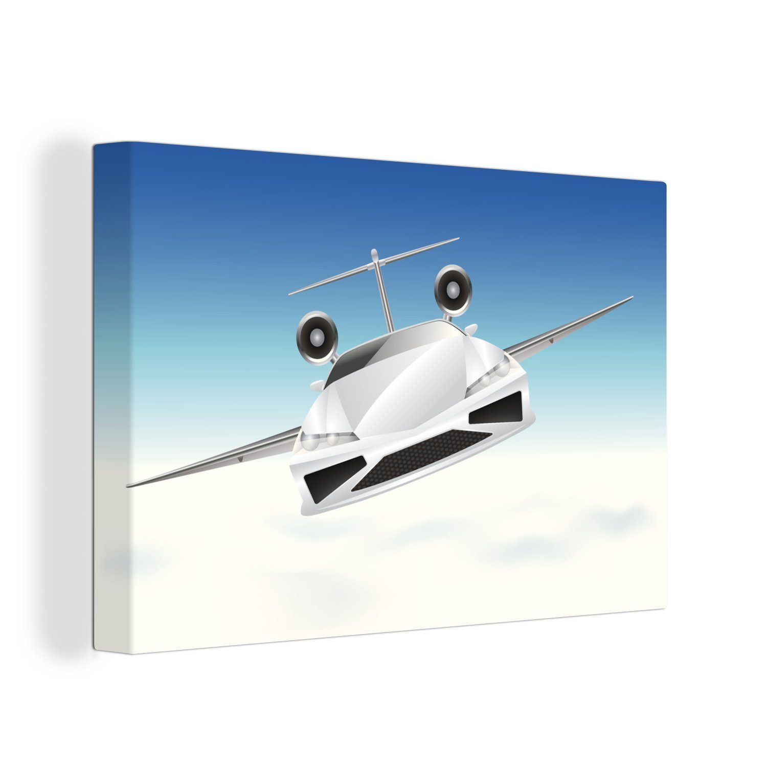 OneMillionCanvasses® Leinwandbild Eine Science-Fiction-Illustration eines fliegenden Autos, (1 St), Wandbild Leinwandbilder, Aufhängefertig, Wanddeko, 30x20 cm