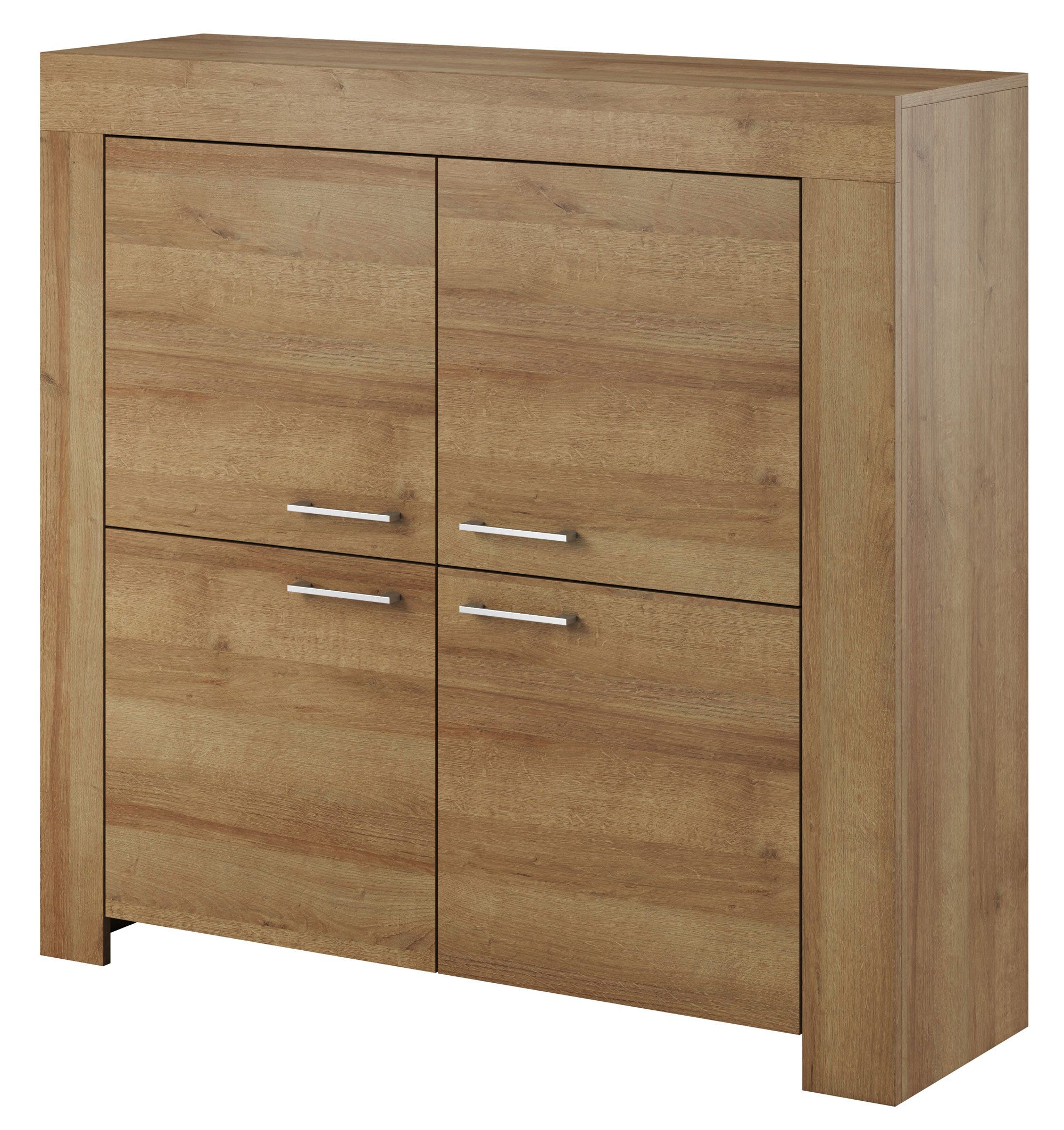 Feldmann-Wohnen Highboard Sky (4-türig, 3 Fächer, 1 St., modernes Holzdekor, Rahmenoptik, Aluminiumgriffe), 120x37x117cm Eiche Riviera