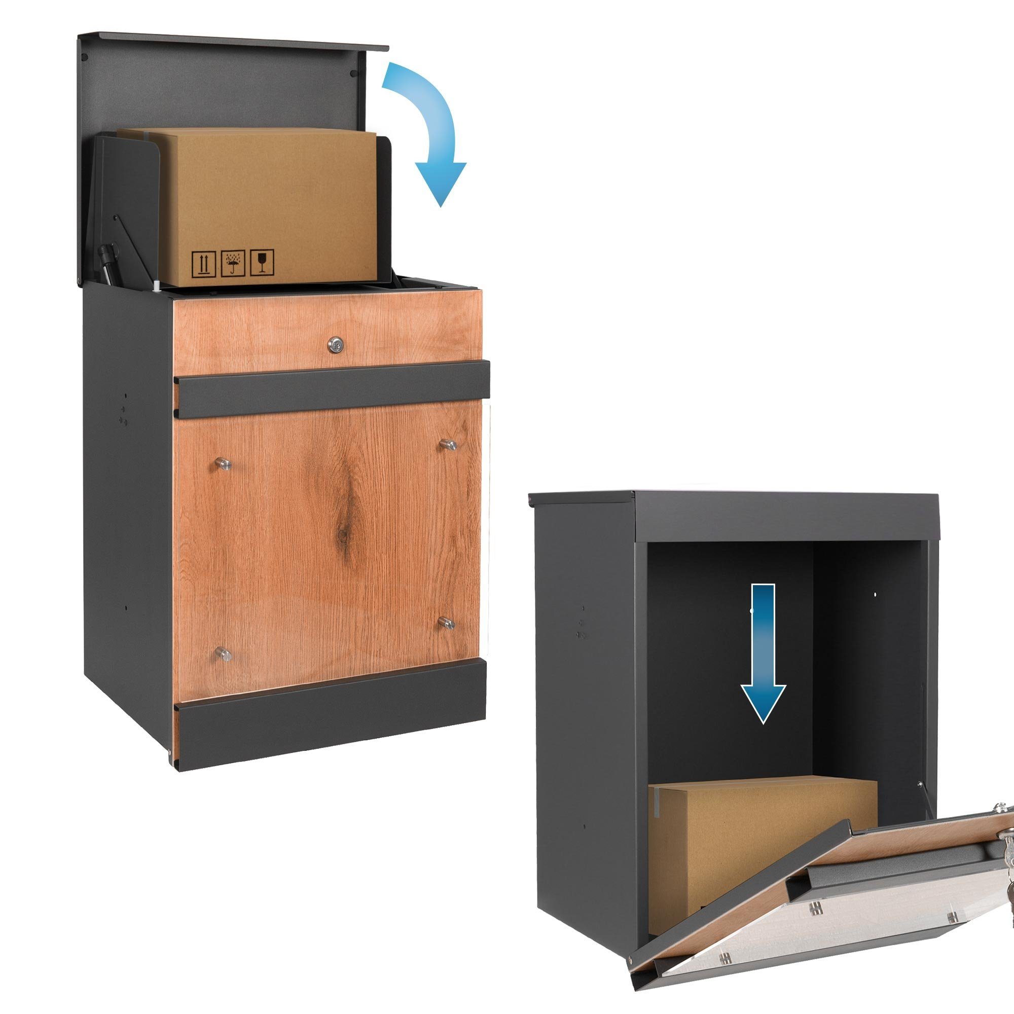 Ständer Paketbriefkasten Anthrazit/Holzoptik mit cm ML-DESIGN Paketbriefkasten aus 44x35x58