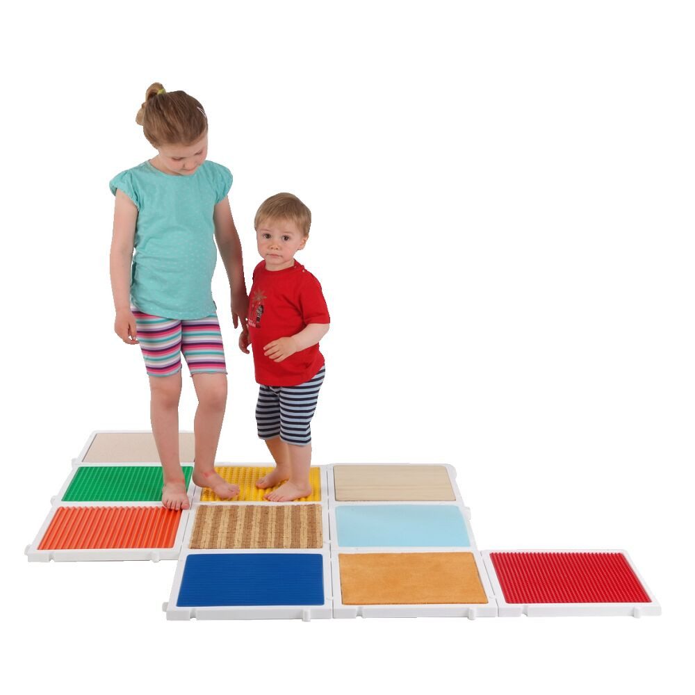 Amaya Spiel Tastmatten-Set Taktile Laufstrecke, Farbenfrohe Quadrate mit taktilen Oberflächenstrukturen