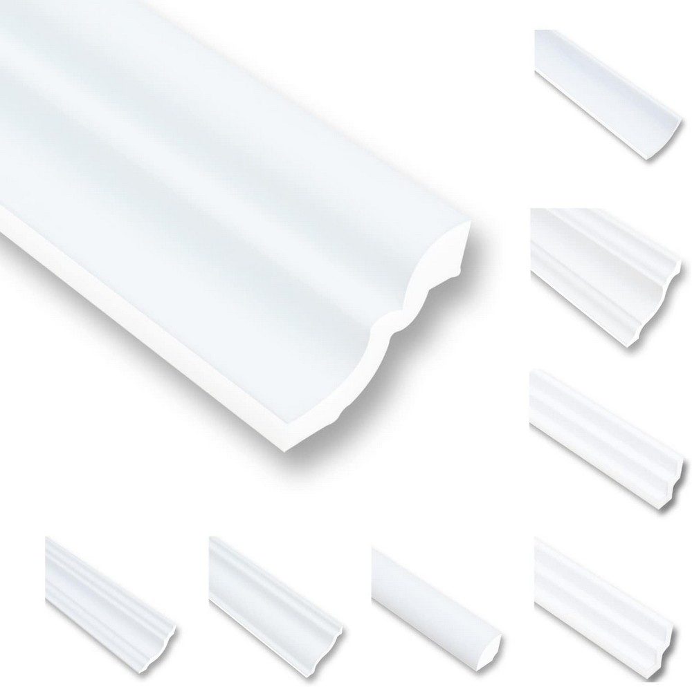 MDEKOR Deckenleiste Styropor-Leisten XPS Stuckleisten Abschlussleiste Weiss Deckenleisten, 100 Meter / 50 Leisten, 50-St.