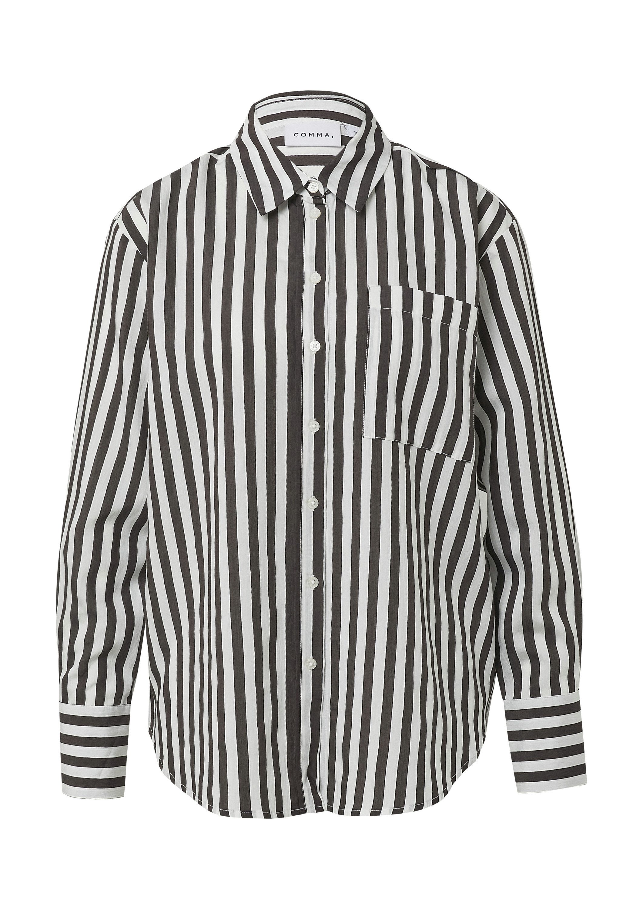 comma Langarmbluse Bluse Gestreifte Relaxed-Fit-Hemdbluse mit Brusttasche günstig online kaufen