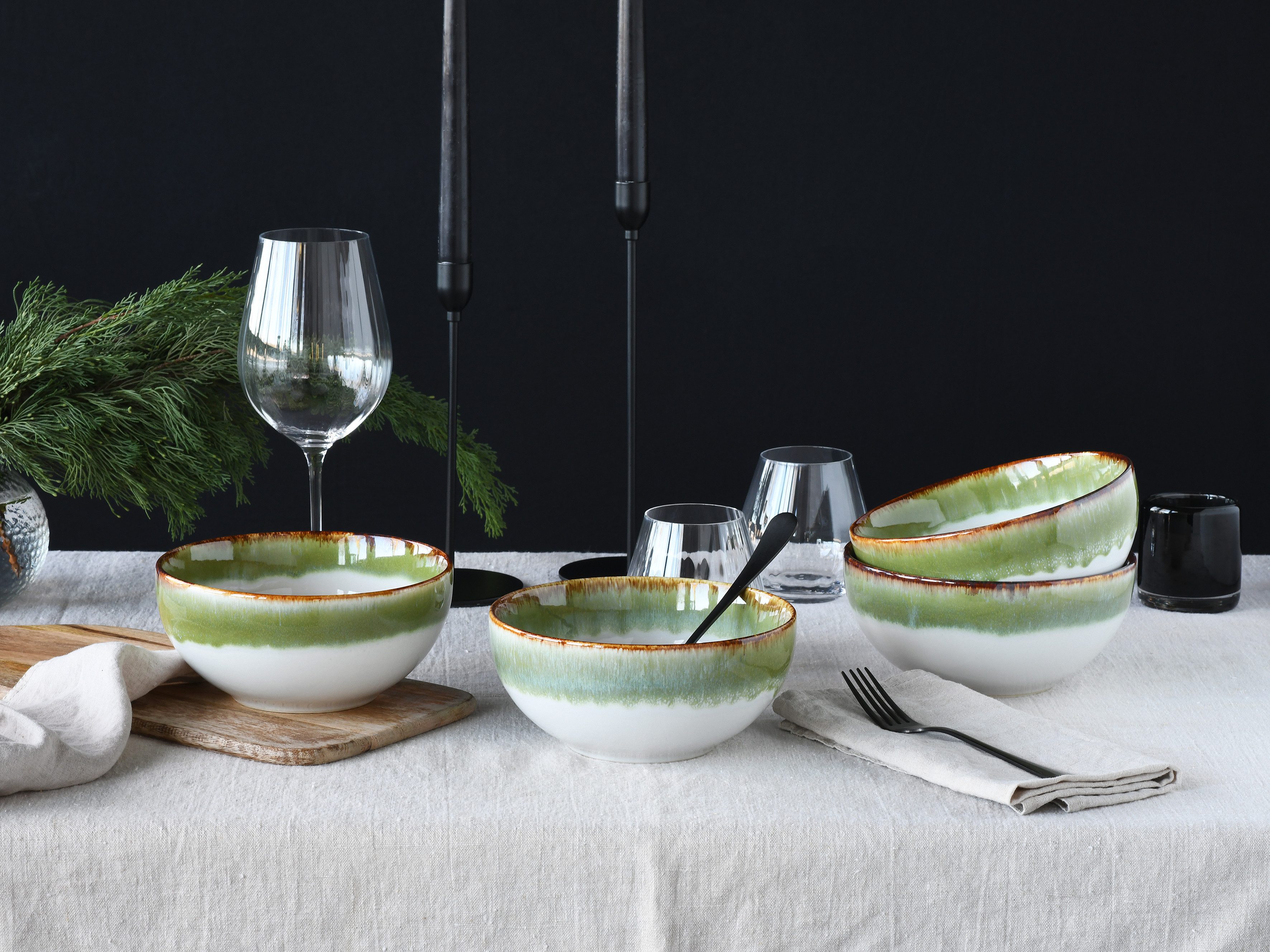 CreaTable Schale Cascade, Buddha Bowl 17,5 cm 4-tlg, Steinzeug, (Set, 4-tlg), Rekativglasur, Healthy Food