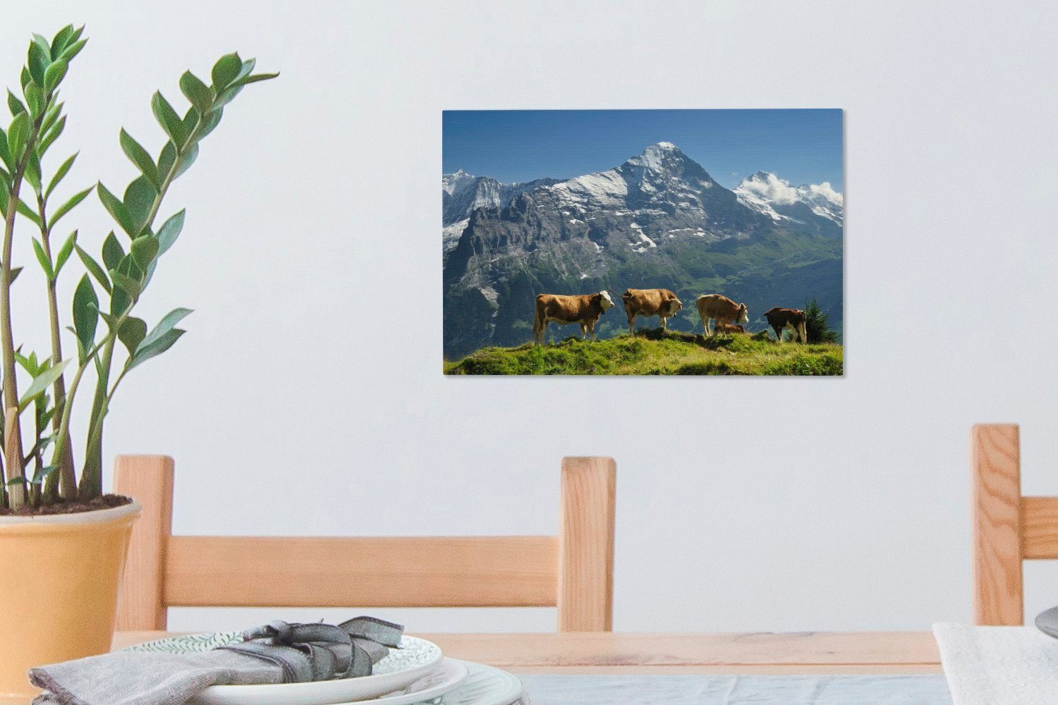 den St), Wanddeko, Blick in im 30x20 Grindelwaldtal Wandbild cm Eiger auf (1 Leinwandbilder, Leinwandbild der OneMillionCanvasses® Aufhängefertig, Schweiz,