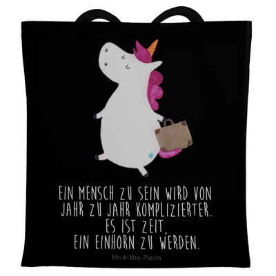 Mr. & Mrs. Panda Tragetasche Einhorn Koffer - Schwarz - Geschenk, Pegasus, Jutebeutel, Kind, Einka (1-tlg), Cross Stitching Griffe