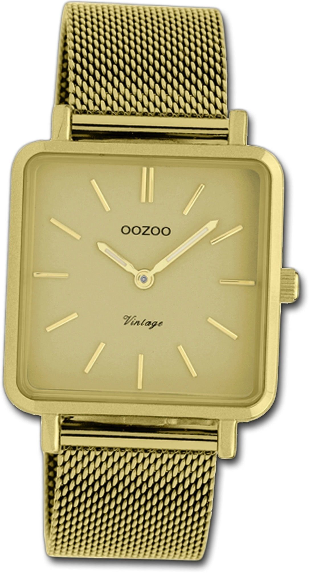 OOZOO Quarzuhr Oozoo Edelstahl Damen Uhr C20010, Damenuhr Edelstahlarmband gold, eckiges Gehäuse, klein (ca. 29mm)