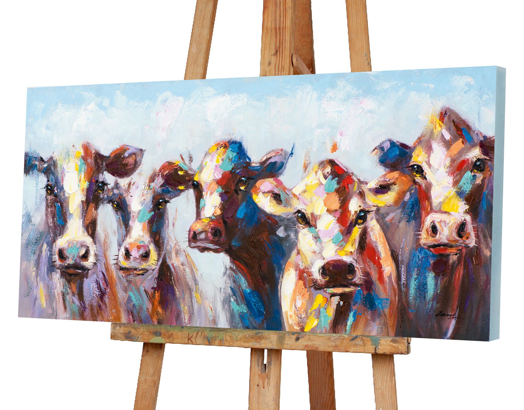 ArtUniverse Gemälde Erstaunte Kühe 50x100 cm, Tiermotiv