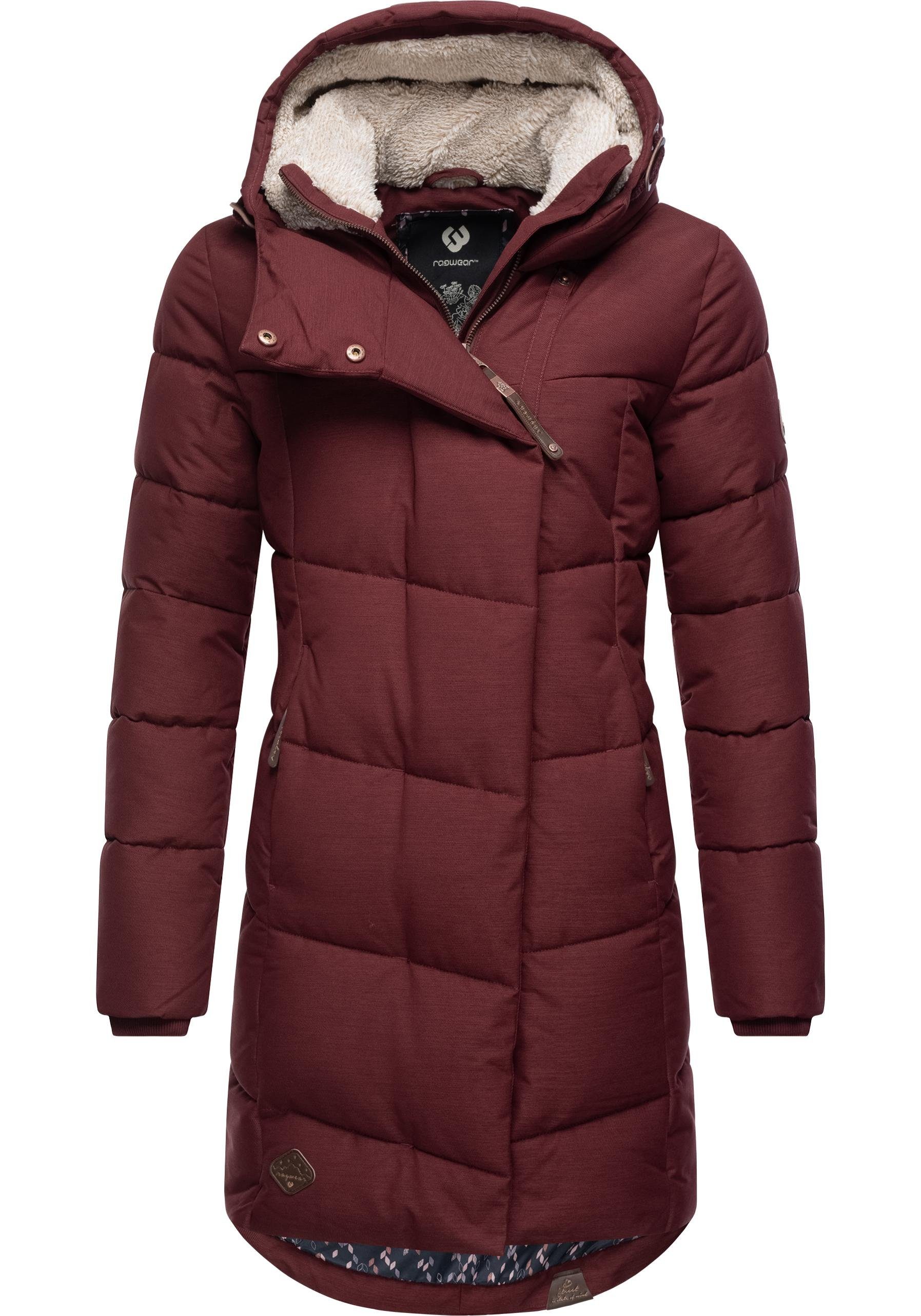 Winterparka Pavla Wintermantel stylischer Kapuze Teddyfutter Ragwear und mit dunkelrot