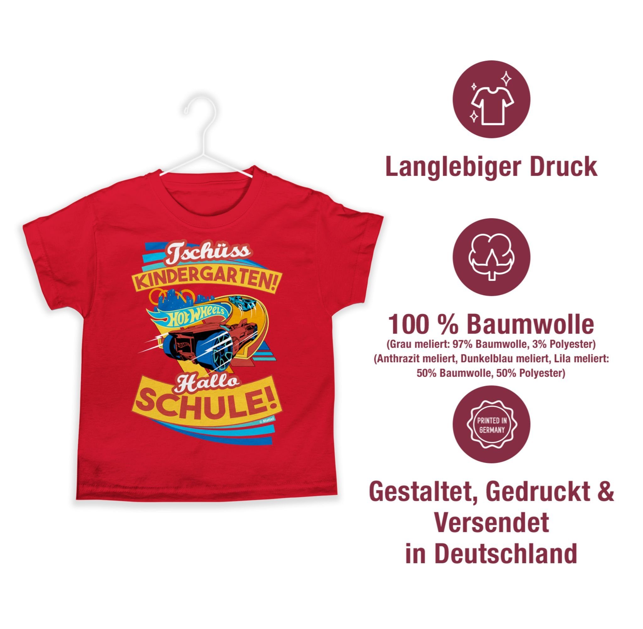 T-Shirt Hallo Shirtracer Jungen Wheels 03 Kindergarten! Hot Schule! Tschüss Rot