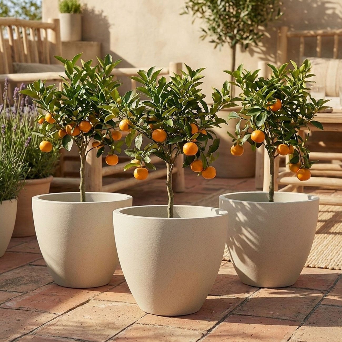Prosperplast Pflanzkübel Ethick Moderner Pflanzkübel rund Ø58cm Sand 86L Blumentopf frostsicher (3 St., 1er-Set & 2er-Set & 3er-Set), 58,0 x 50,0 cm Kunststoff-Pflanzkübel/UV-Schutz/Wasserauslass