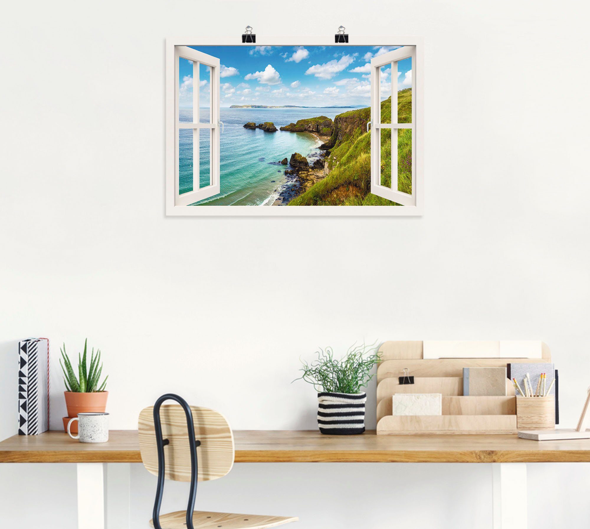 Größen oder Fenster, Poster Wandaufkleber durchs in in Nordirland Küstenweg Bilder Leinwandbild, St), Artland Wandbild als (1 versch. Meer