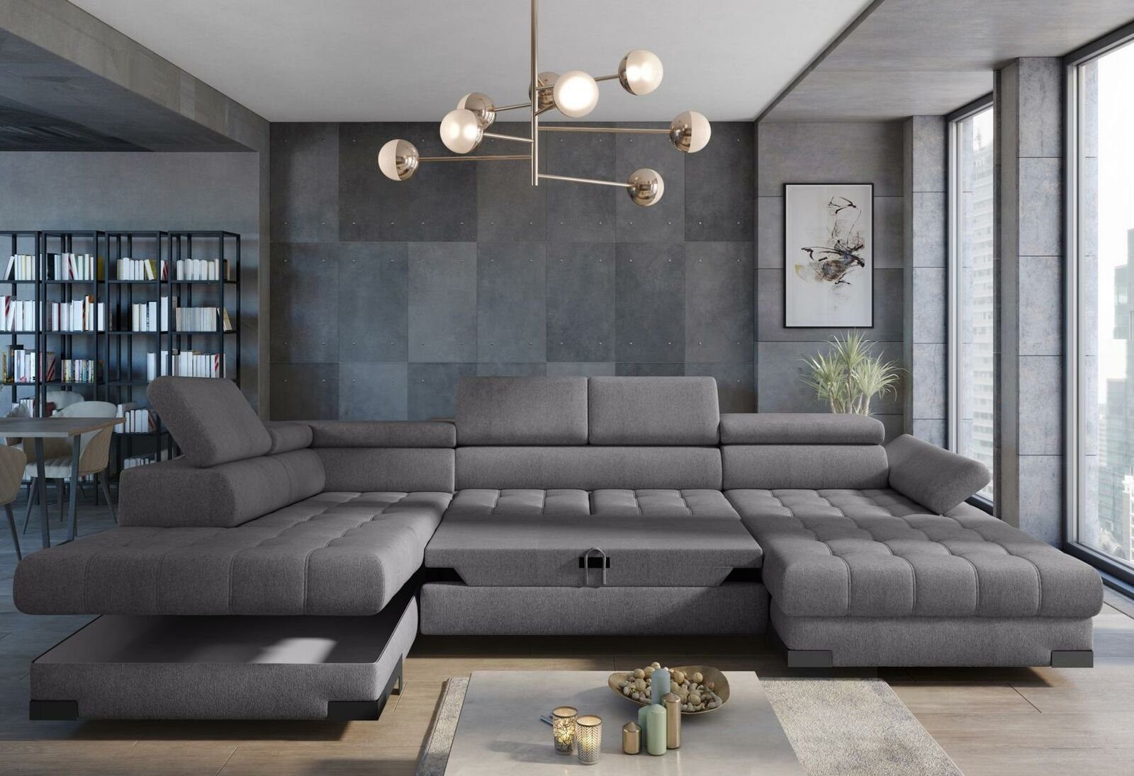 JVmoebel Ecksofa, Couch TextilLeder Sofas Eckcouch Kasten Neu Design Ecksofa U-form